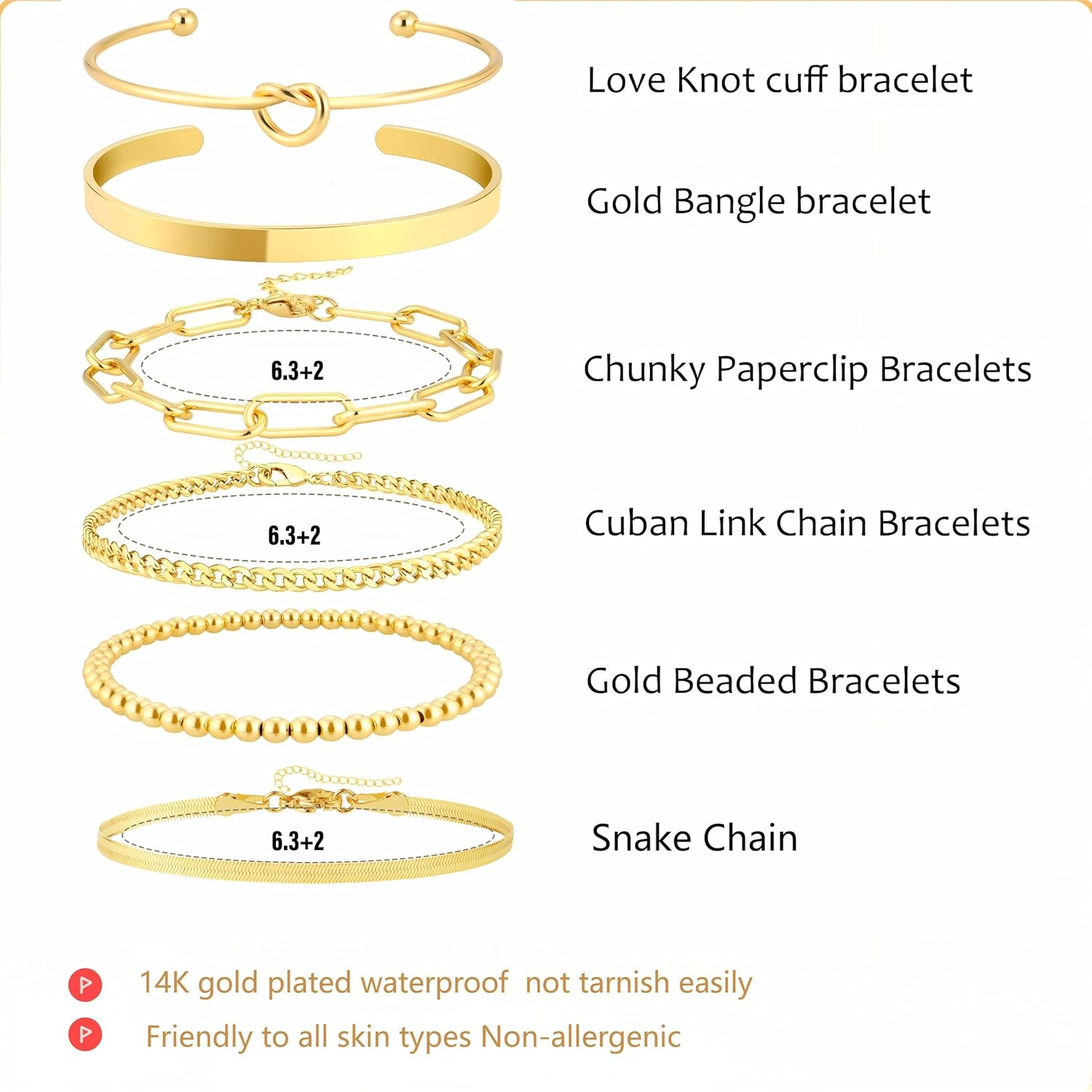 Gold Bracelets for women 14K Gold Bangle Bracelet Stack - Adjustable Waterproof Trendy Bracelets Gold Filled Stacks Bangles Link Chain Gold Bracelet Non Tarnish for Women Jewelry Gifts