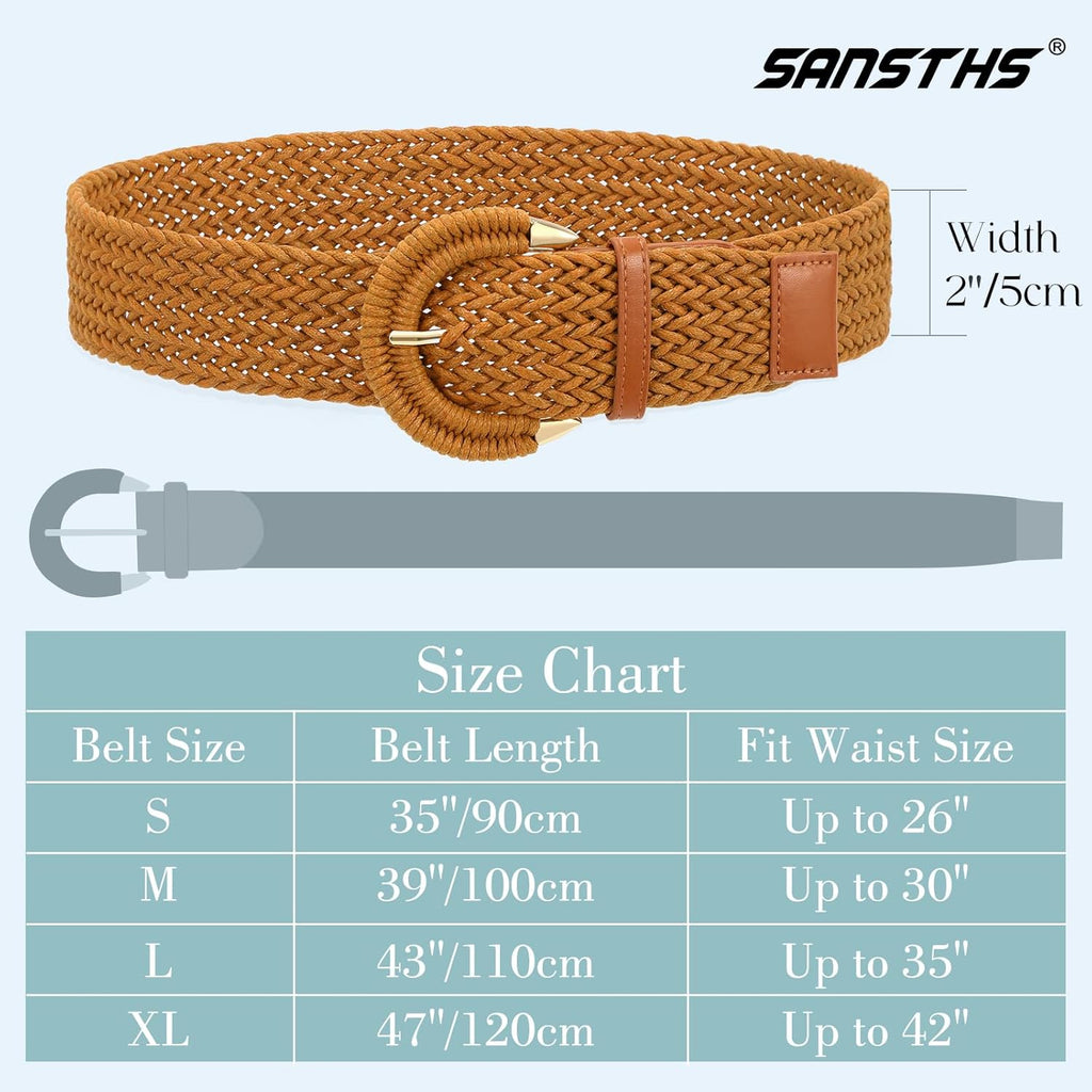 Women Wide Woven Belt for Dresses Fashion Rattan Braided Waist Belt Straw Raffia Boho Belt for Jeans