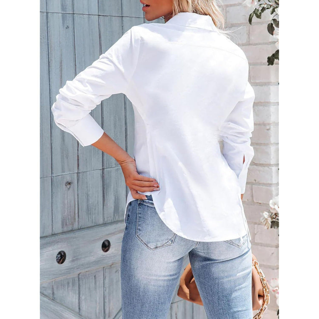 siliteelon Women's Button Down Shirts Long Sleeve Dress Shirts Wrinkle Free Collared Work Office Solid Blouses Corset Tops