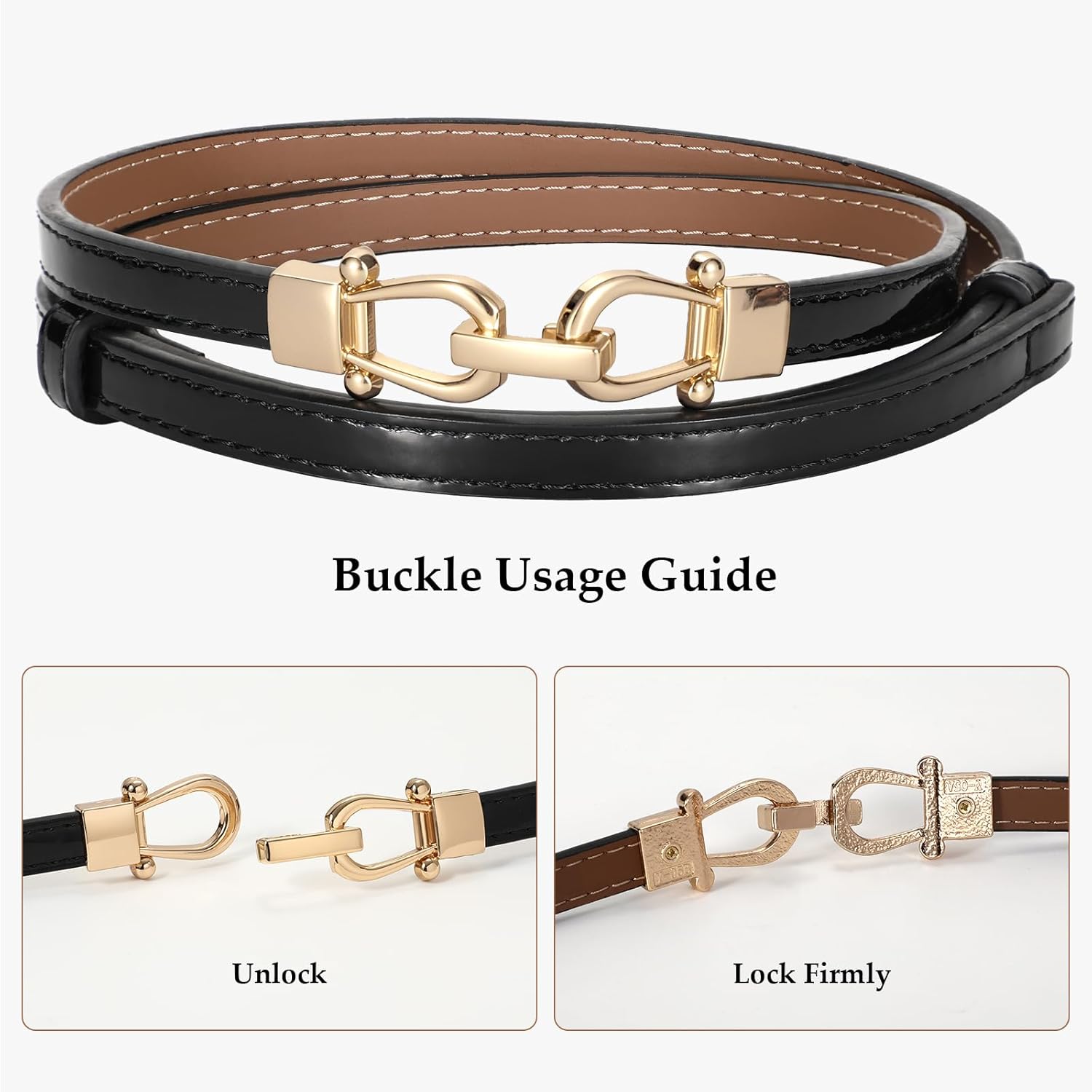 WERFORU Women Classic Leather Belt With Square Gold Silver Buckle For Jeans Pants