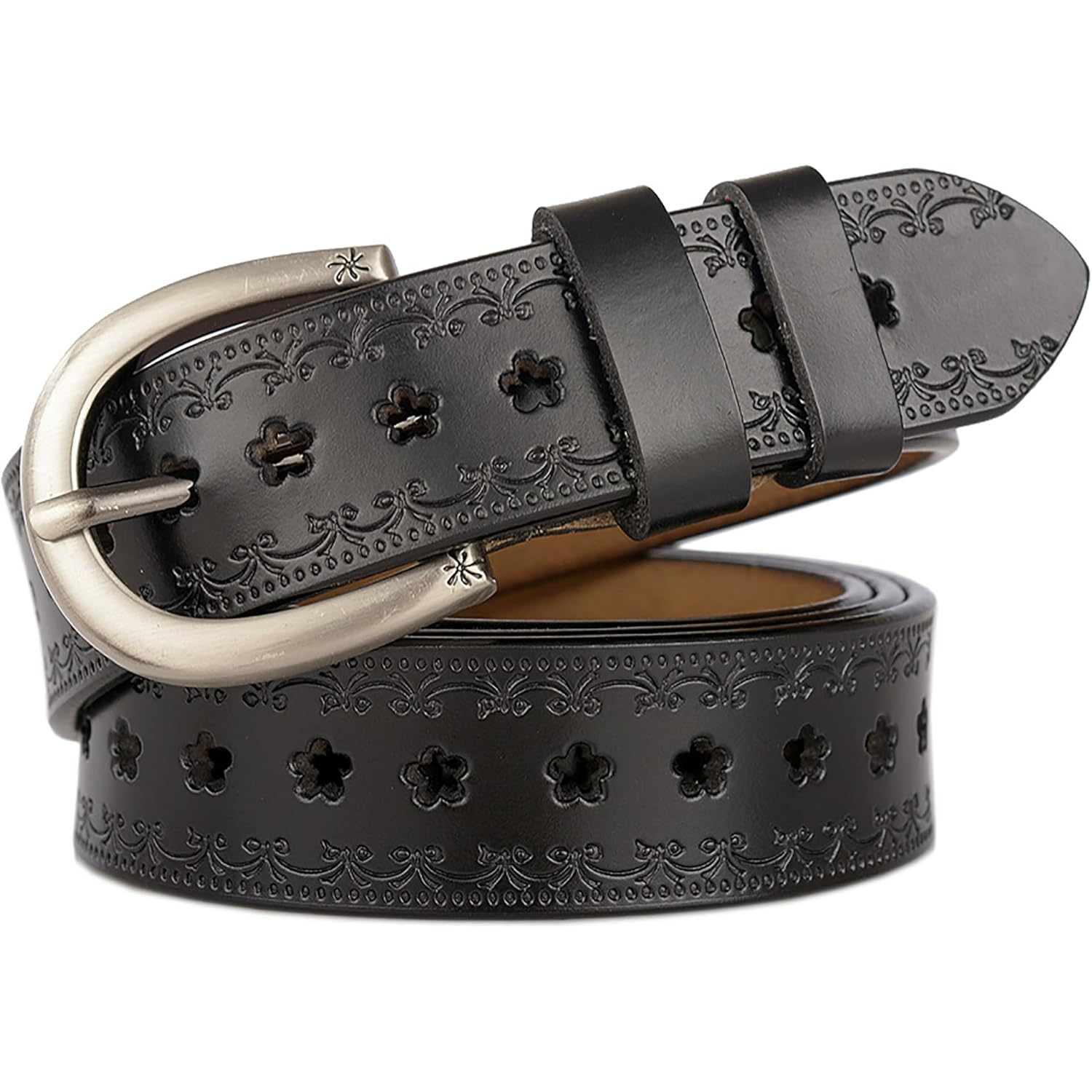 Women-Leather-Belt for Jeans Pants Adjustable-Fashion-Casual-Waist-Belts Hollow Flower Belt for Ladies Girls