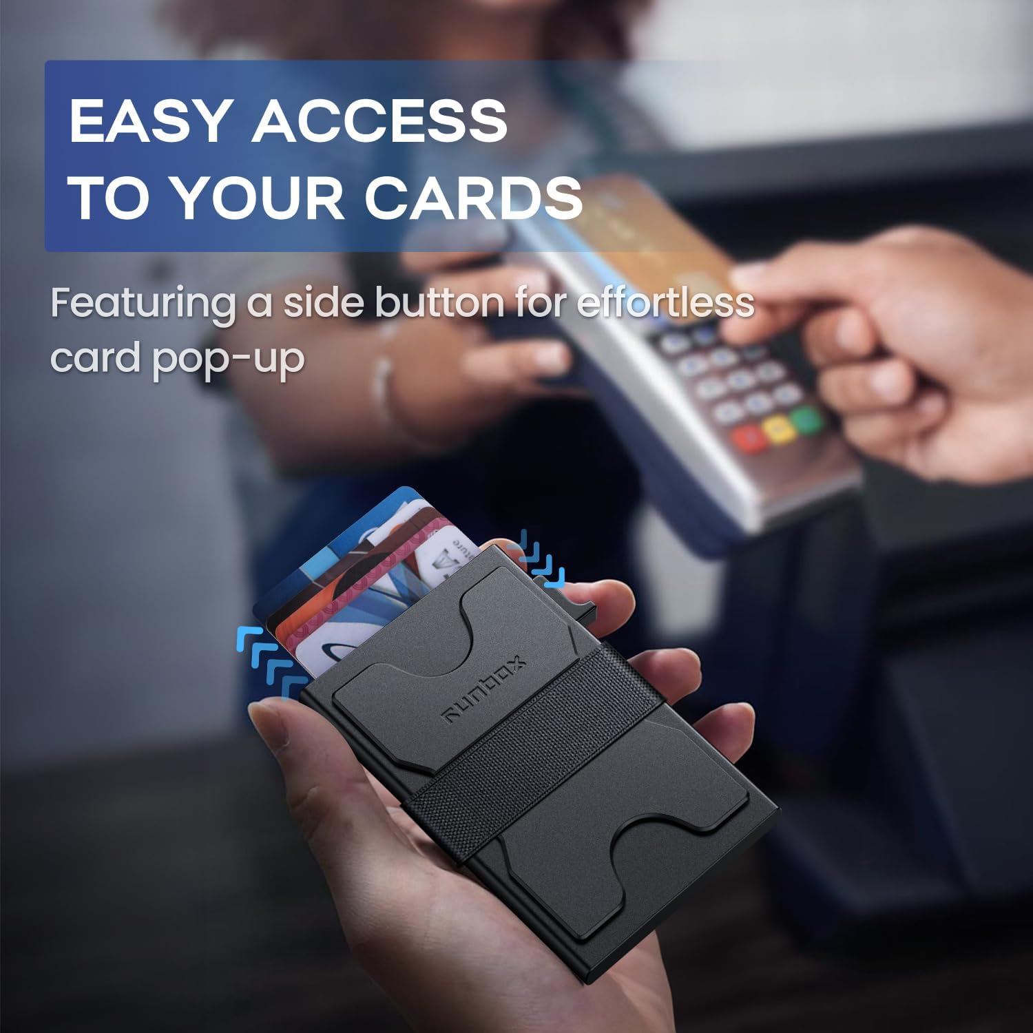 Slim Card Holder Wallet for Men, Minimalist RFID Blocking Wallet with Pop-Up Function, Ultra-Thin Design, Metal Business Card Cases holds 6+6 Cards, Gifts for Men, Men's Accessories