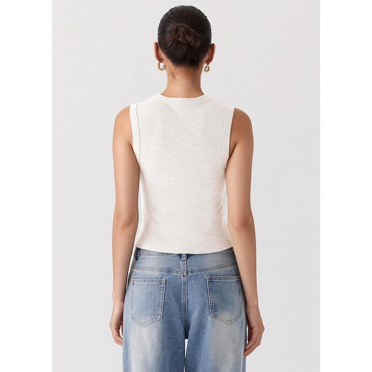 Women’s Button Down Tank Tops Ribbed Summer Vest Button Up Open Front Sleeveless Slim Fit Crop Going Out Tops