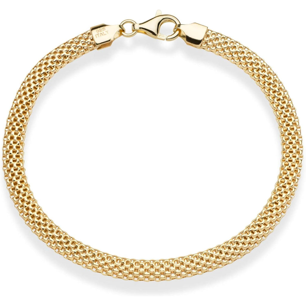 Miabella 18K Gold Over Sterling Silver Italian 5mm Mesh Link Chain Bracelet for Women, 925 Made in Italy