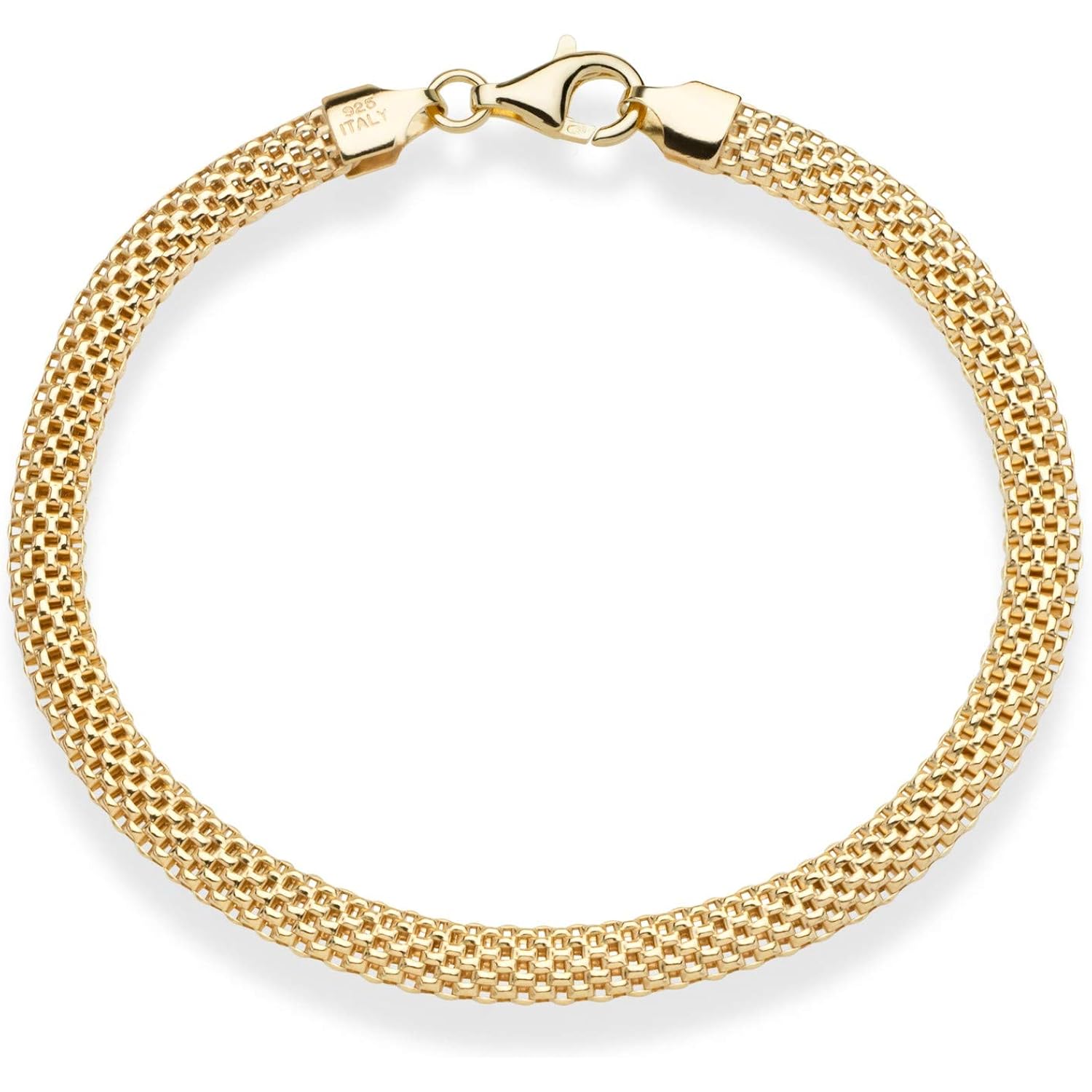 Miabella 18K Gold Over Sterling Silver Italian 5mm Mesh Link Chain Bracelet for Women, 925 Made in Italy
