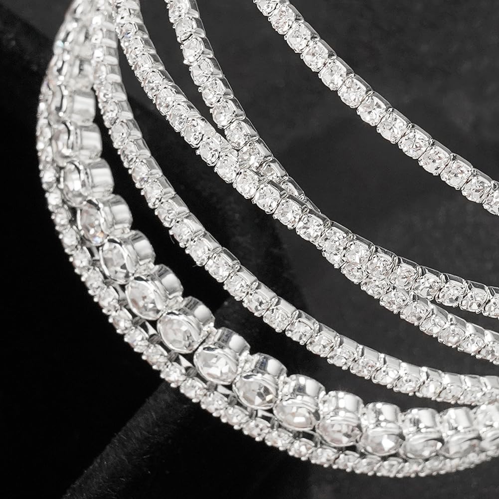 Suyi Rhinestone Bracelet for Women Silver Multilayer Cuff Bracelet Craystal Braidal Bracelets