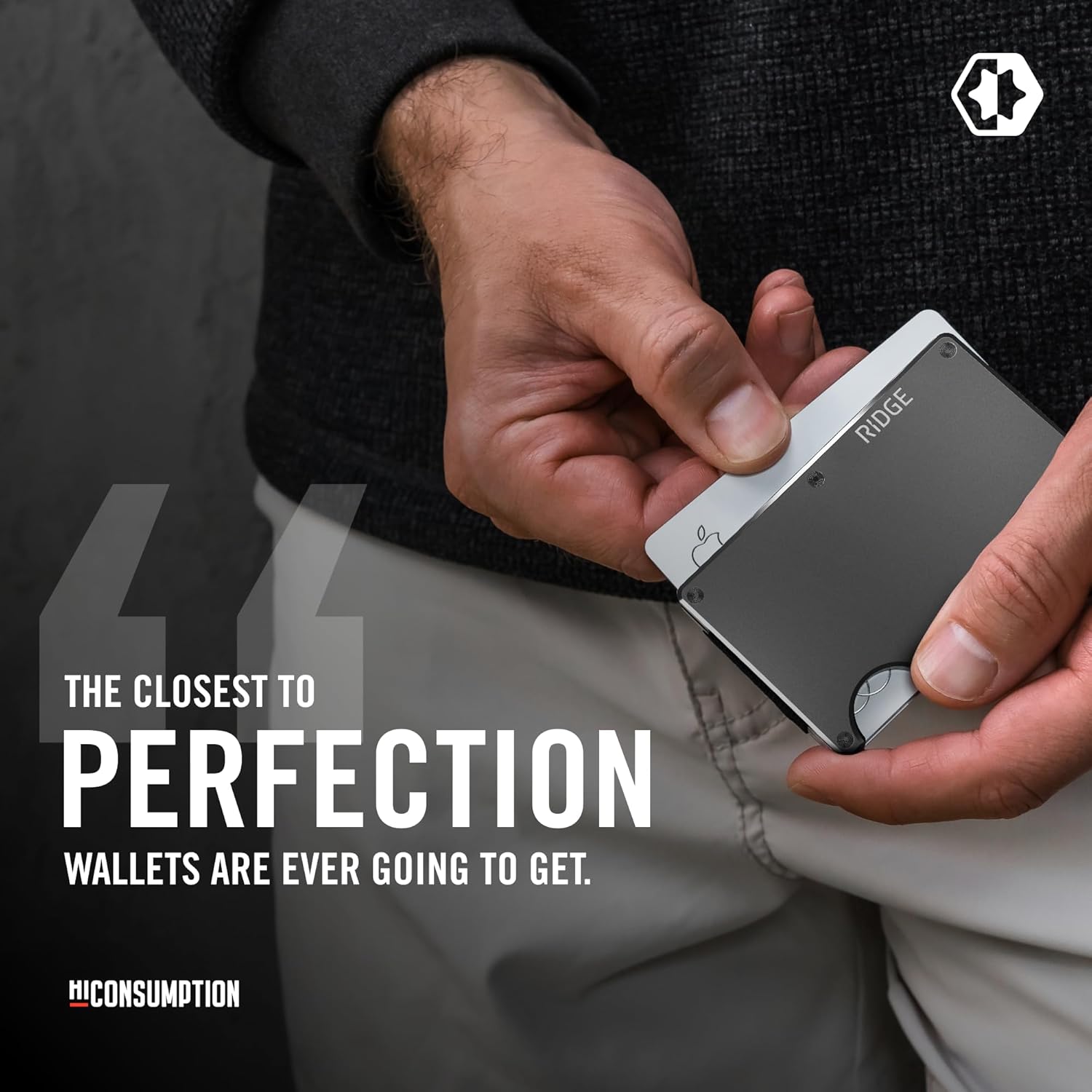 The Ridge Wallets for Men - Slim Minimalist Compact Wallet and Card Holder, RFID Protected Front Pocket Wallets with Integrated Cash Strap (Gunmetal)
