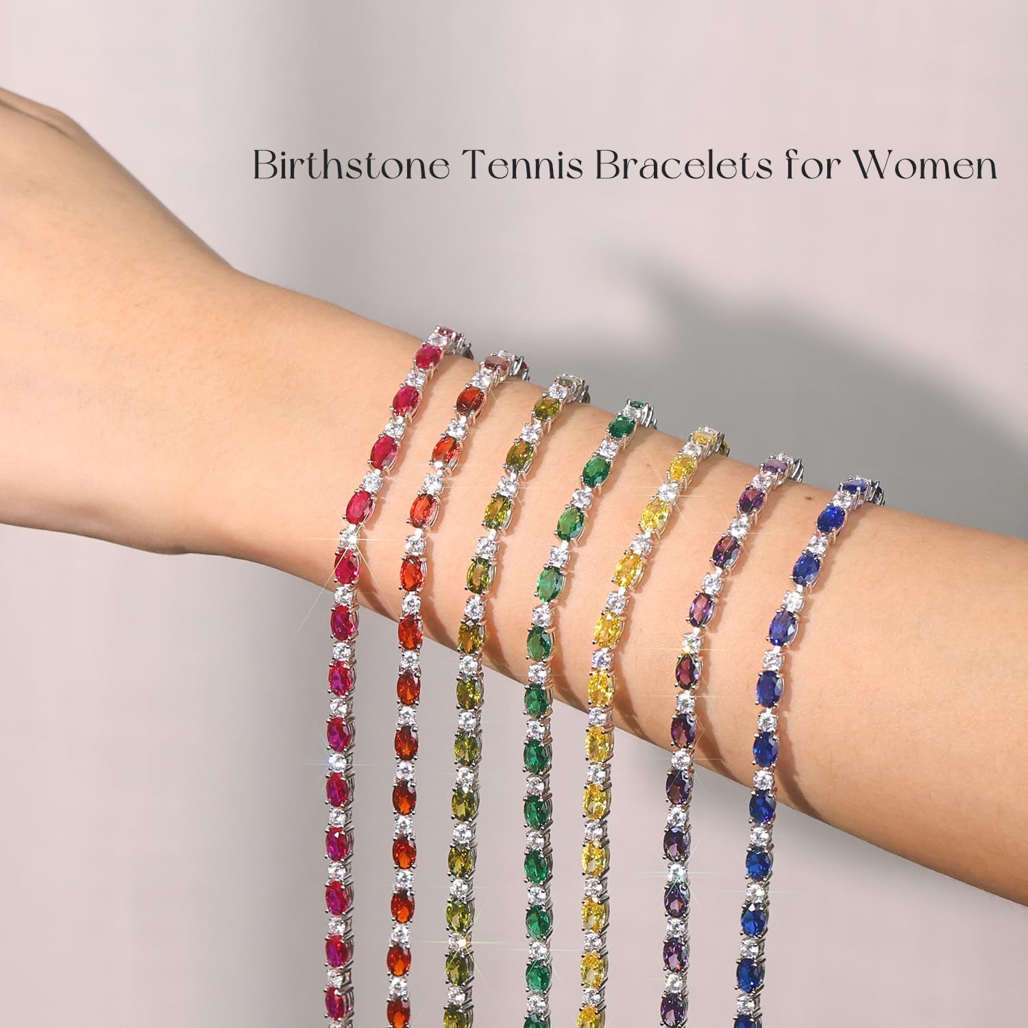 FANCIME Birthstone Bracelets Sterling Silver Tennis Bracelets Charm Fine Jewelry Birthday Gifts for Women 7"