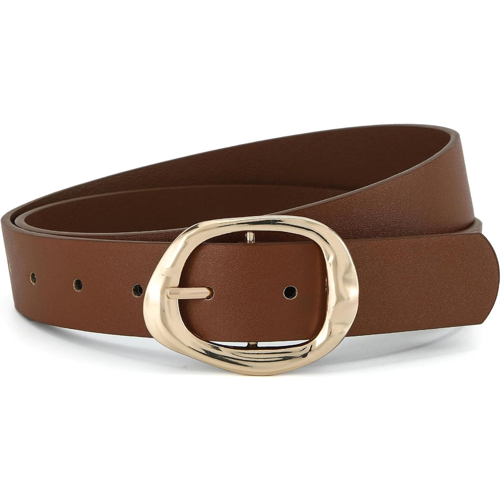 Earnda Leather Belts for Women Casual Fashion Waist Belt with Liquid Shapes Gold Buckle for Jeans Pants Dresses