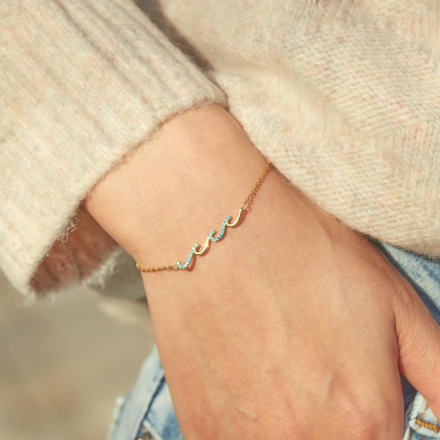 STORYJEWELLERY Birthday Gifts for Women, Gifts for Sister Mom Daughter and Friend, 30th 40th 50th 60th Birthday Gifts for Women, Wave Bracelet for Sister Mom and Daughter, Retirement Gift for Woman