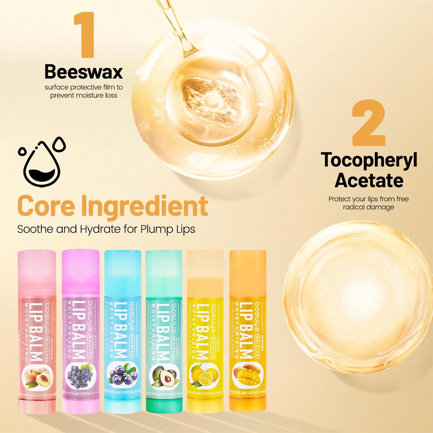 12 Pack Lip Balm Set Fruit Flavored 6Flavors Natural Lip Balm Bulk for Dry Cracked Lips Long Lasting Lip Care Products Anti Chapping Lip Moisturizers Travel Size Winter Anti-Crack Fruity