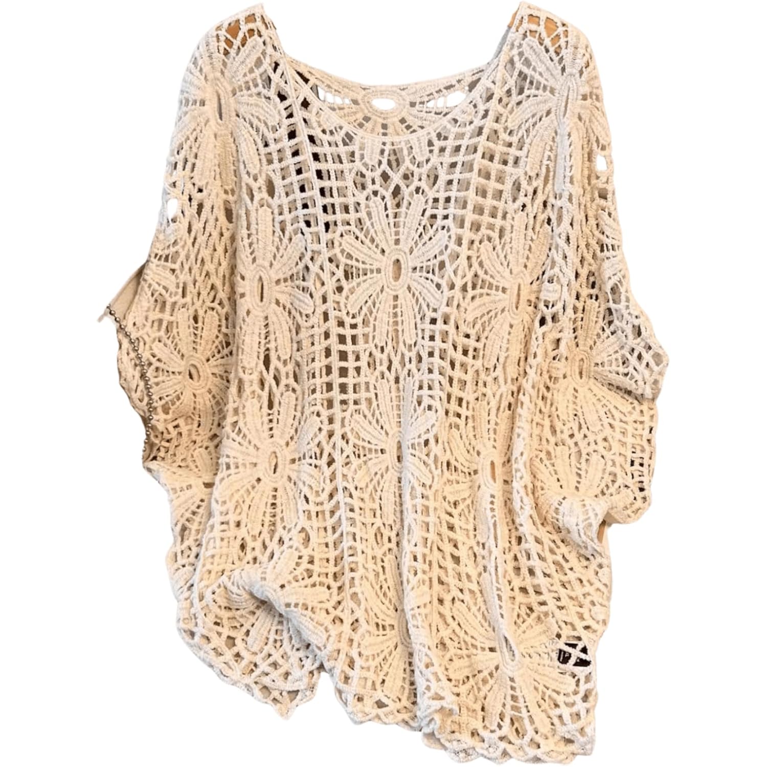 MakeMeChic Women's Plus Size Crochet Tops Floral Dolman Sleeve Summer Spring Top