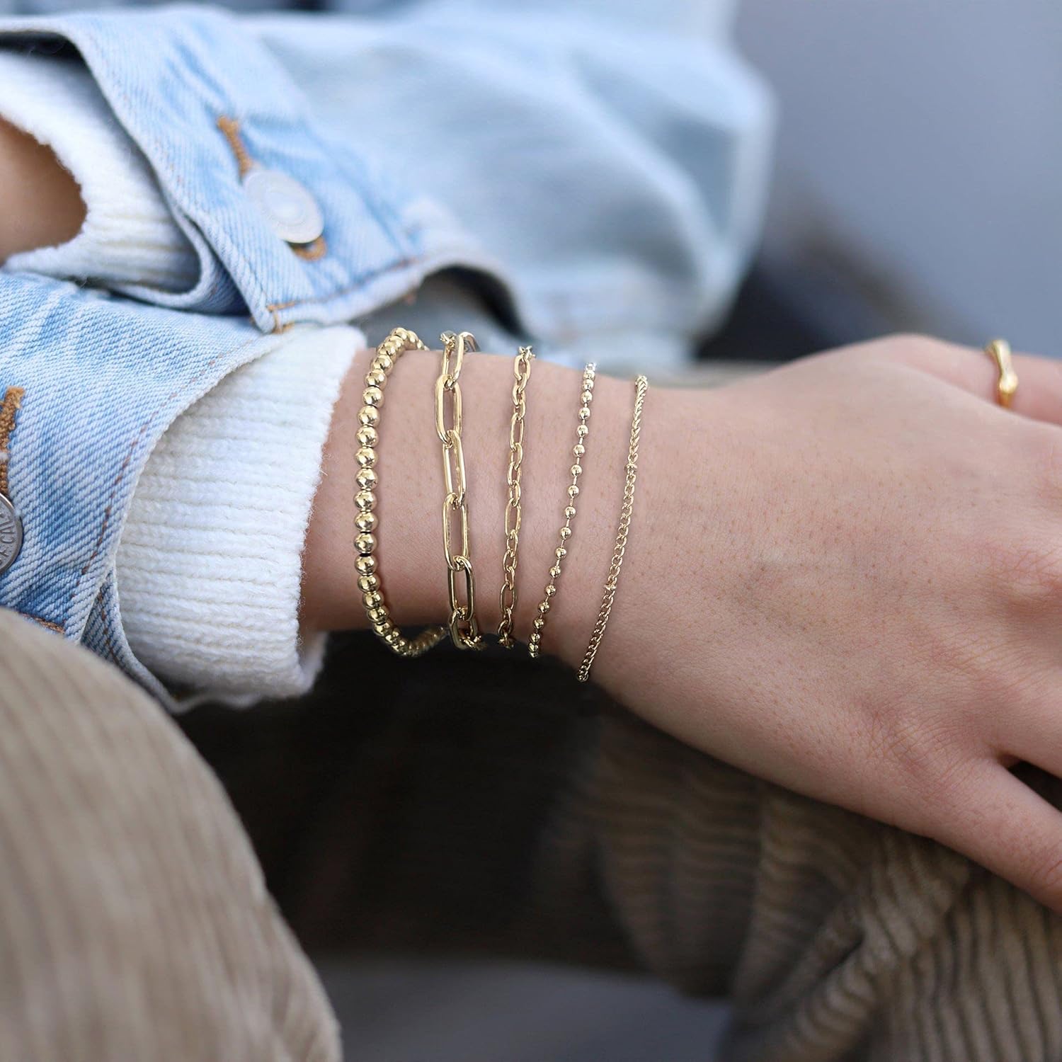 Waterproof Gold Chain Bracelet For Women Non Tarnish,14K Gold Plated Stainless Steel Link Dainty Bracelets Stake Layered Bracelet Set Hypoallergen Gold Jewelry