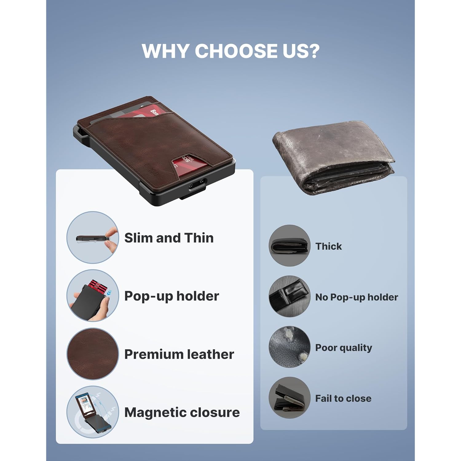 typecase Tactical Wallet for Men Card Holder: Pop Up Card Case, Genuine Leather, Smart, RFID Blocking, Slim, Minimalist, Thin, Front Pocket - 9-13 Card Capacitiy, ID Window, Money Clip (Brown)