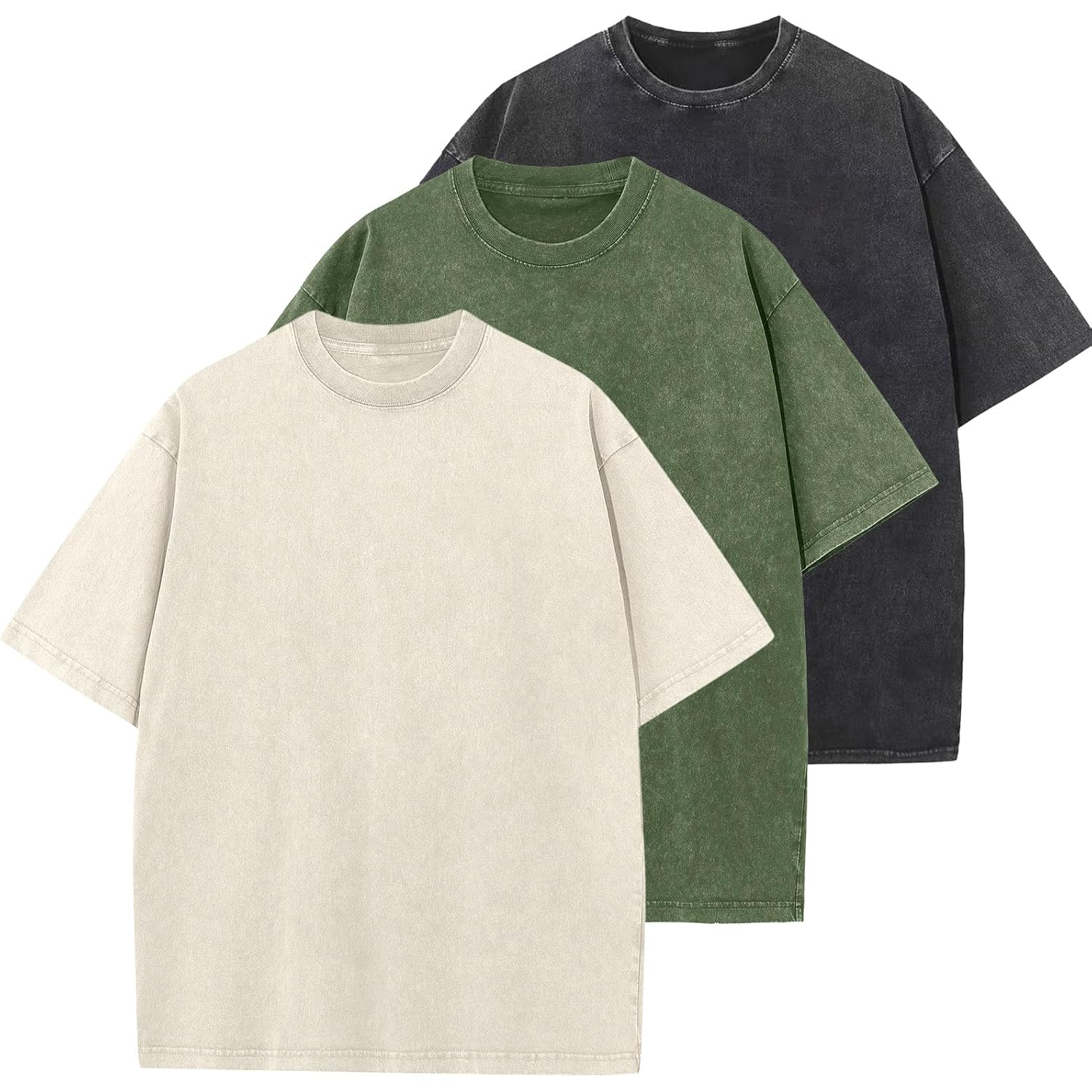 Men's Cotton T-Shirts Oversized Unisex Short Sleeves Casual Loose Wash Solid Basic Tee Tops