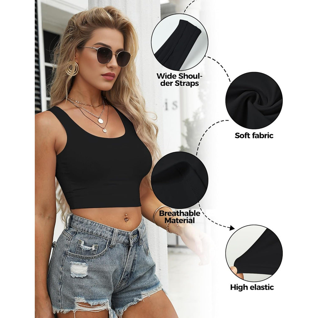 2-3Pcs Tank Tops for Women, U Neck Sleeveless Crop Tops, Basic Cropped Racerback Going Out Tops Athletic Sports Shirts