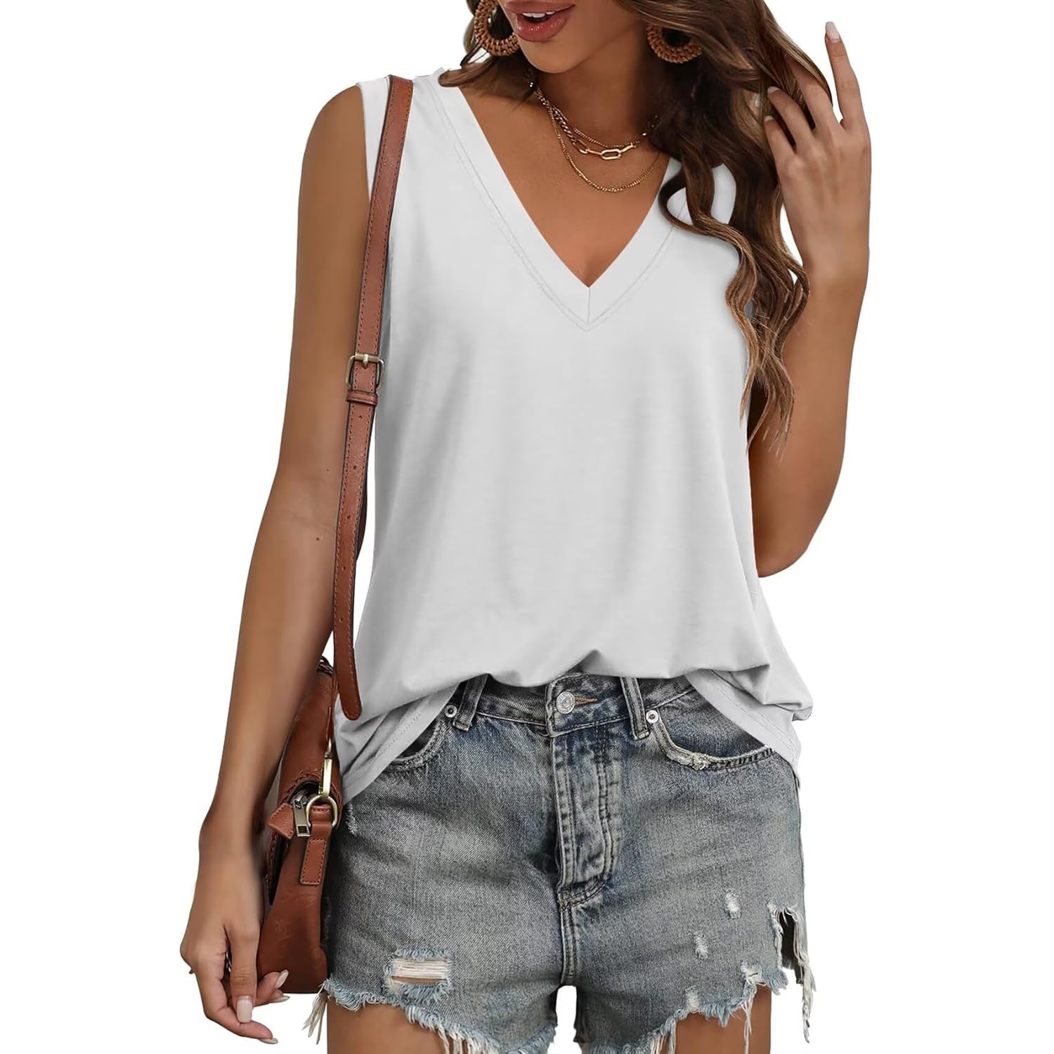 KKJ 2 Pack Womens Tank Tops Summer V Neck Sleeveless Loose Casual Blouses Beach Vacation Outfits Shirt Spring Trendy Clothes