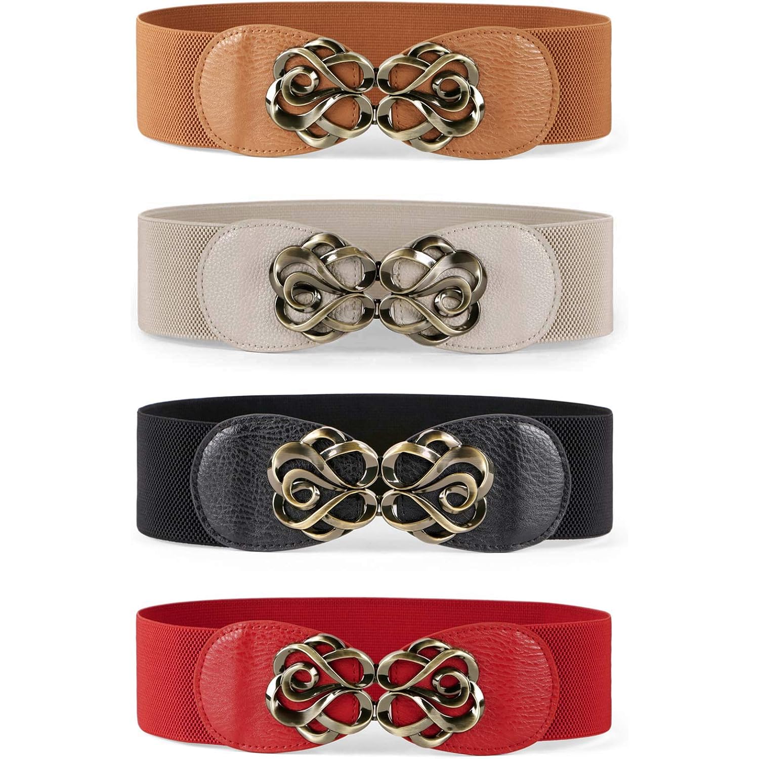 JASGOOD Women Stretchy Belts for Dresses Vintage Elastic Wide Waist Belts 4 Pack 2.36" Wide