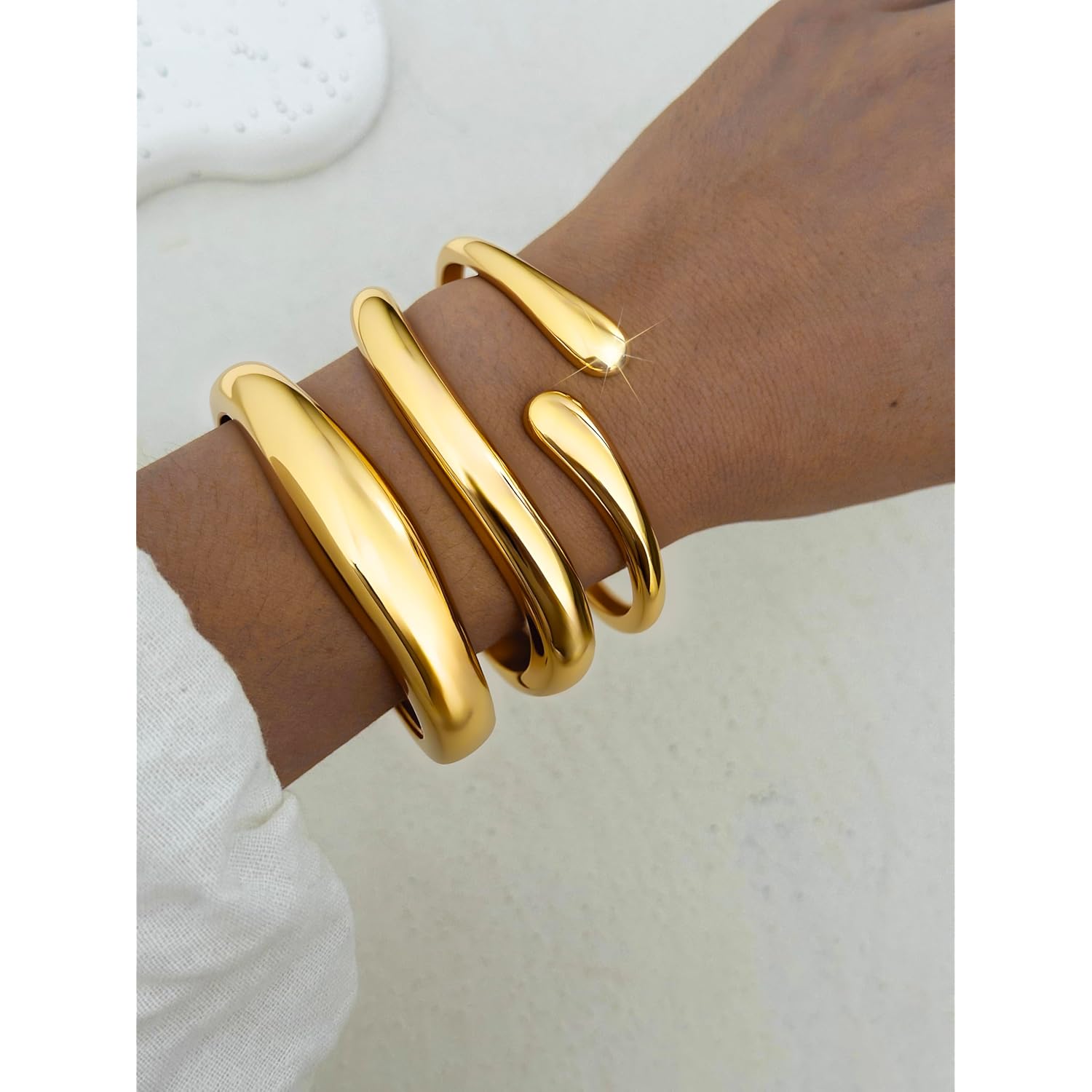 Chunky Gold Bangles for Women, 14k Gold Plated Twisted Hinged Stackable Bangle Bracelet Set, Trendy Cuff Bracelet Stack Fashion Jewelry Gifts