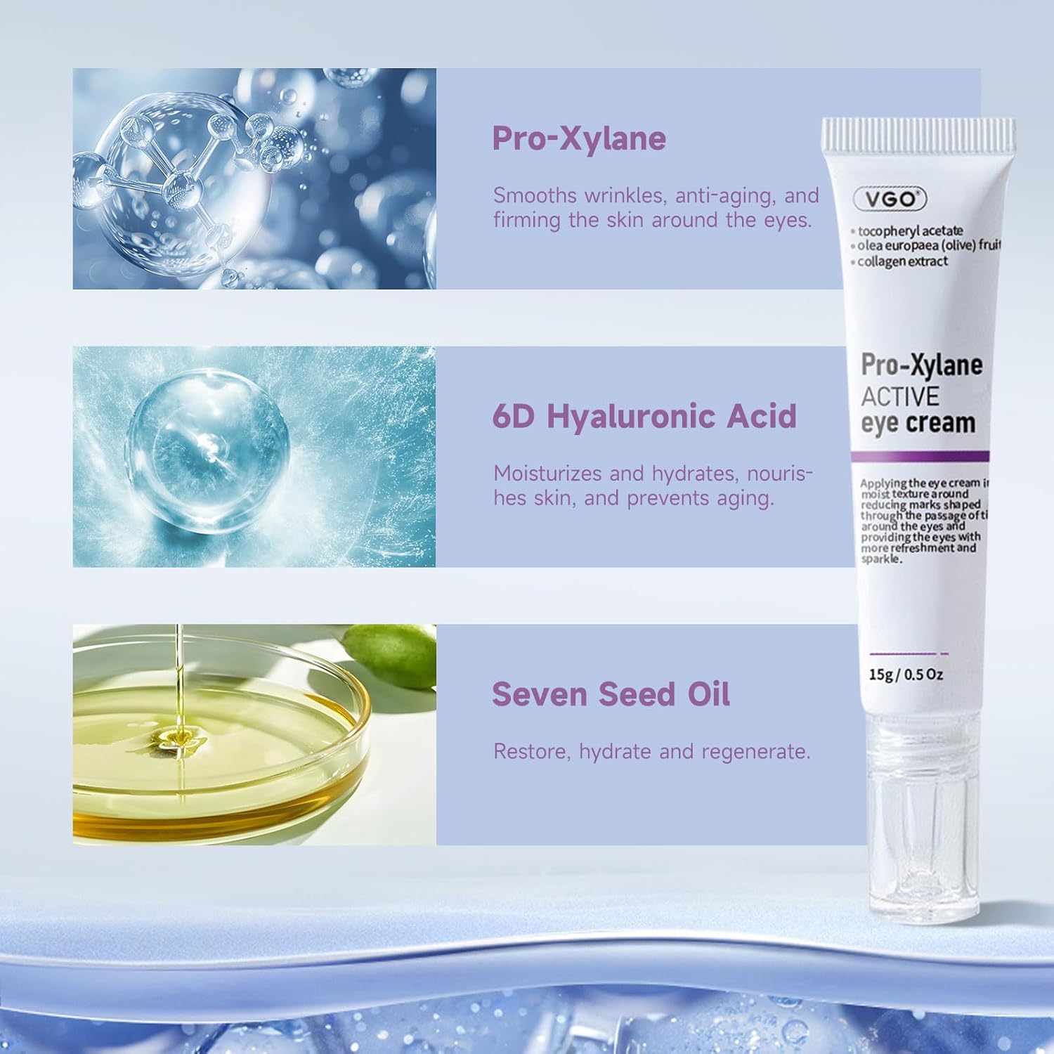 VGO Eye Cream 2% Pro-Xylane Eye Repair Cream for Dark Circles & Puffiness Under Eyes, Pro Xylane + 6D Hyaluronic Acid to Firm Skin, Reduce Wrinkles, Fine Lines, 15g/0.5 Oz