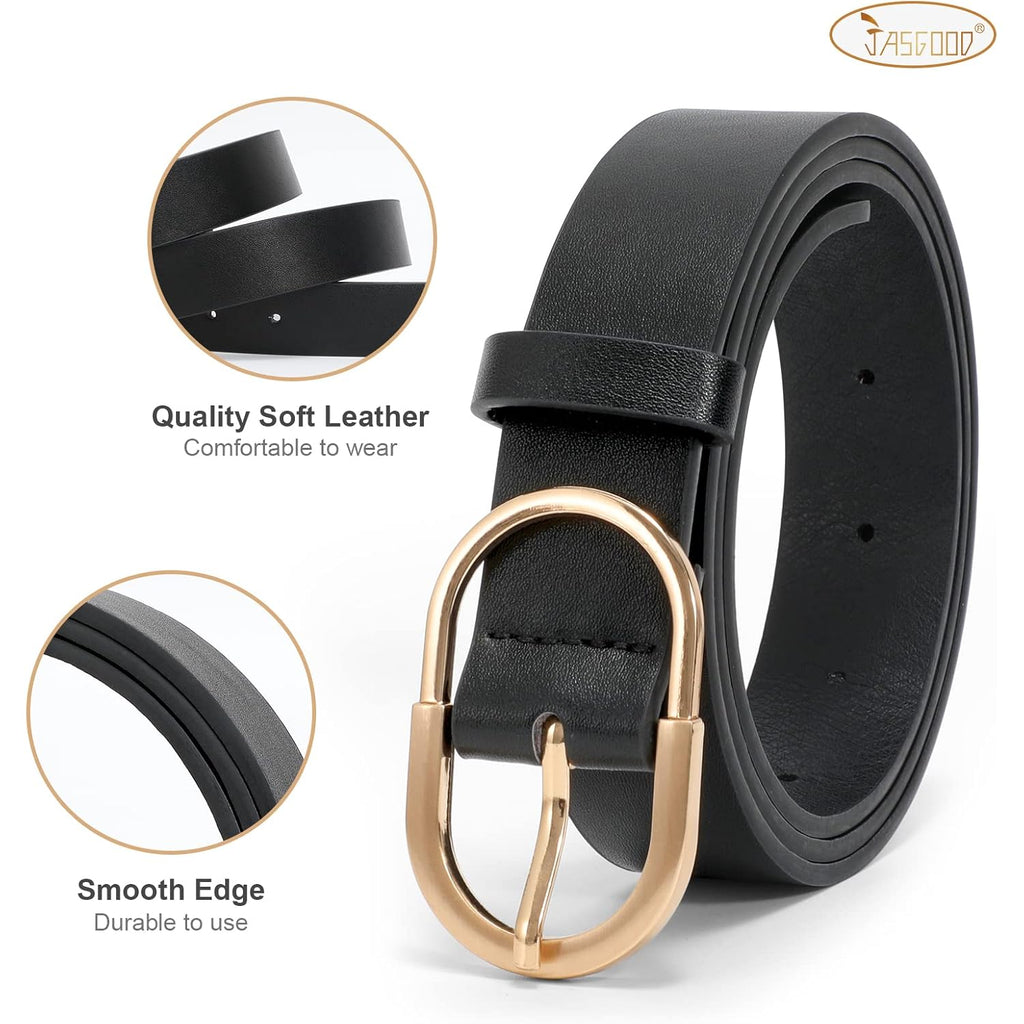 JASGOOD Women’s Leather Belts for Jeans Pants Fashion Ladies Belt with Gold Buckle