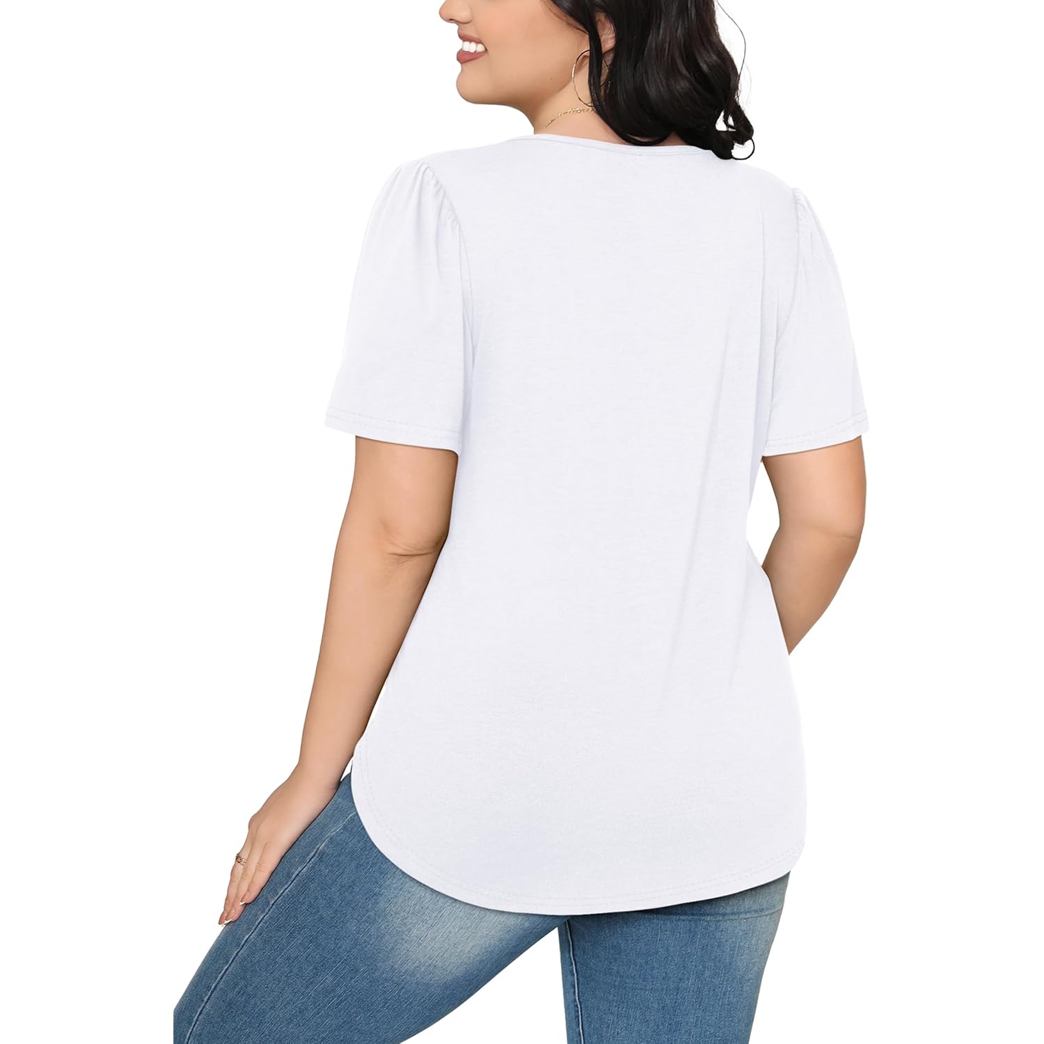 OFEEFAN Womens T Shirts Short Sleeve Pleated Dressy Casual Scooped Neck Summer Tops Blouses
