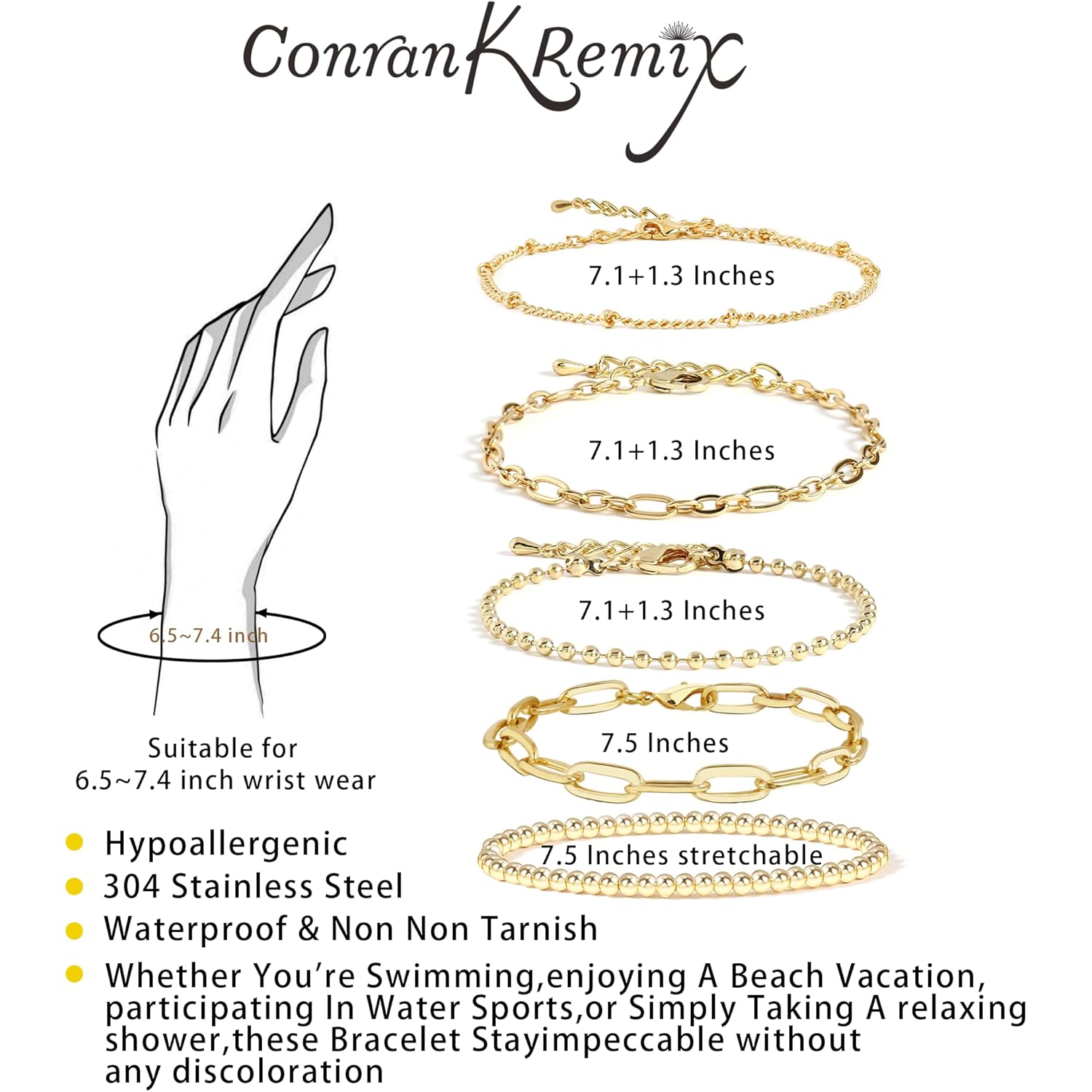 Waterproof Gold Chain Bracelet For Women Non Tarnish,14K Gold Plated Stainless Steel Link Dainty Bracelets Stake Layered Bracelet Set Hypoallergen Gold Jewelry