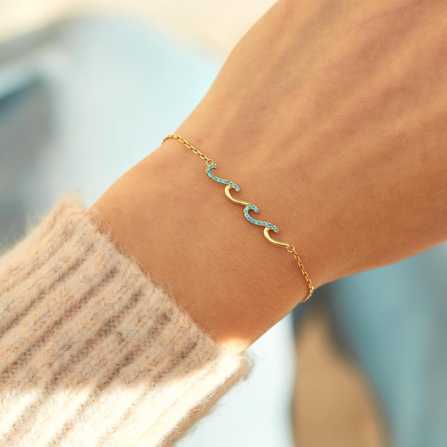 STORYJEWELLERY Birthday Gifts for Women, Gifts for Sister Mom Daughter and Friend, 30th 40th 50th 60th Birthday Gifts for Women, Wave Bracelet for Sister Mom and Daughter, Retirement Gift for Woman