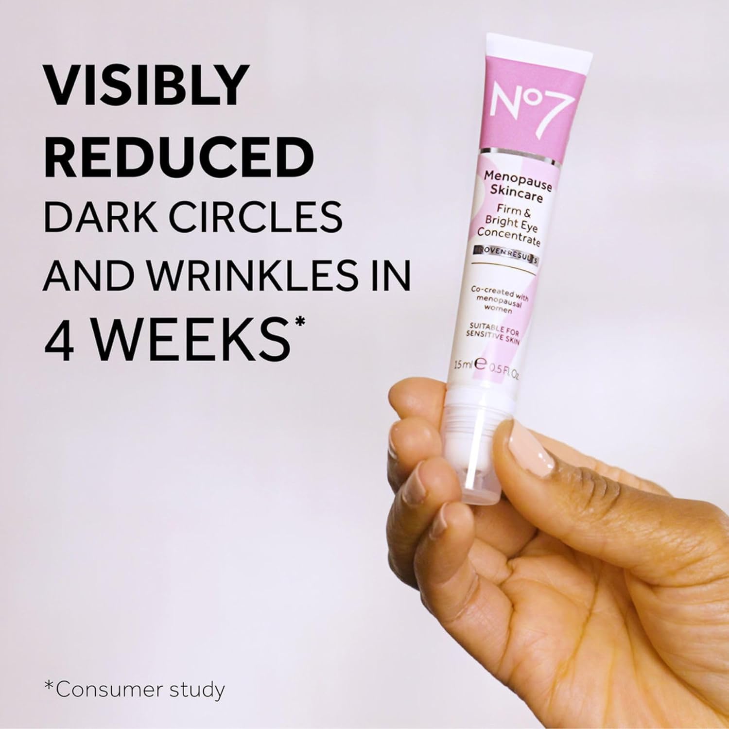 No7 Menopause Skincare Firm & Bright Eye Concentrate - Revitalizing Eye Cream for Dark Circles, Wrinkles & Under Eye Puffiness - Menopause Relief Cooling Eye Roller for Refreshing Tired Eyes (15 ml)