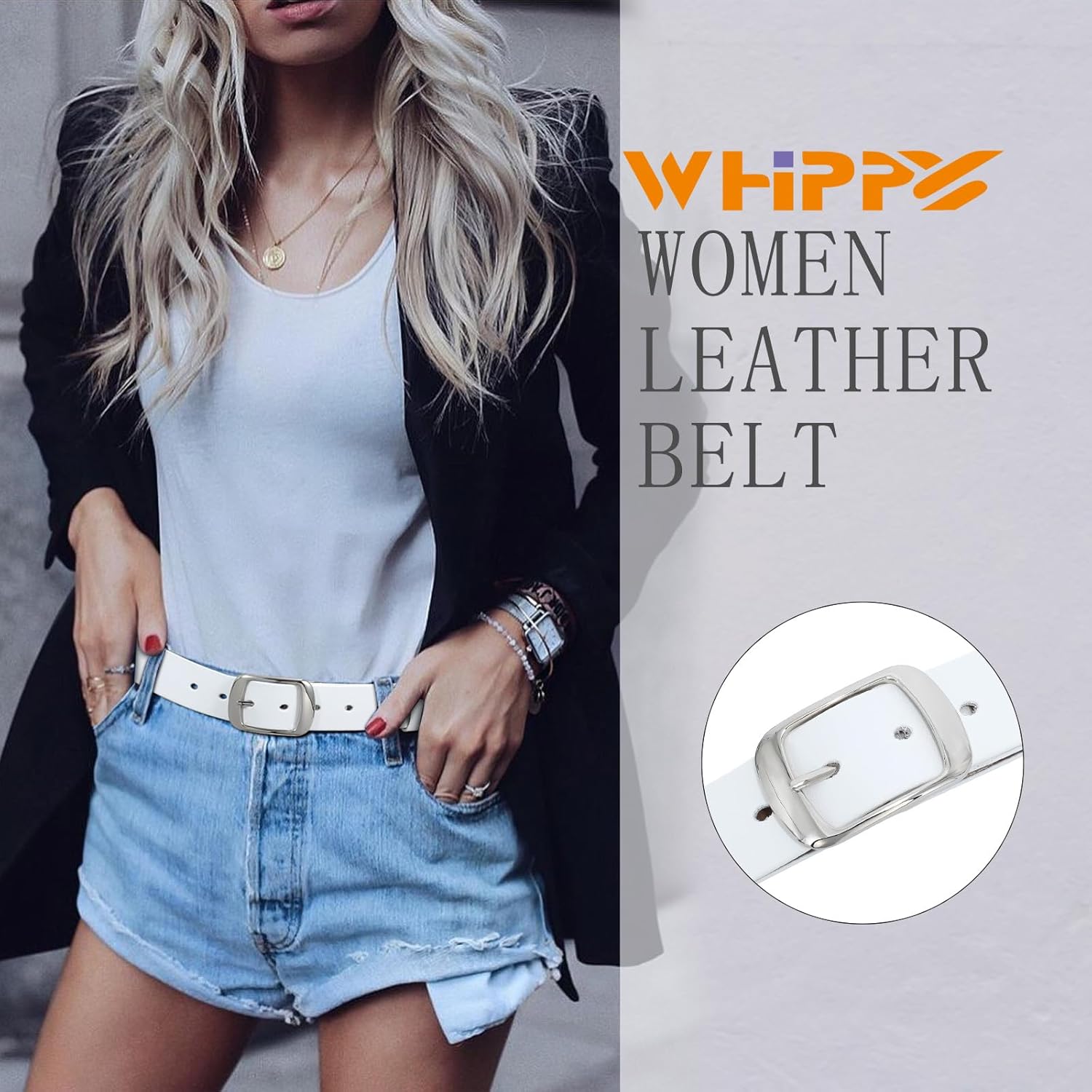 WHIPPY Women Leather Belts for Jeans Pants Fashion Dress Belt for Women with Solid Pin Buckle