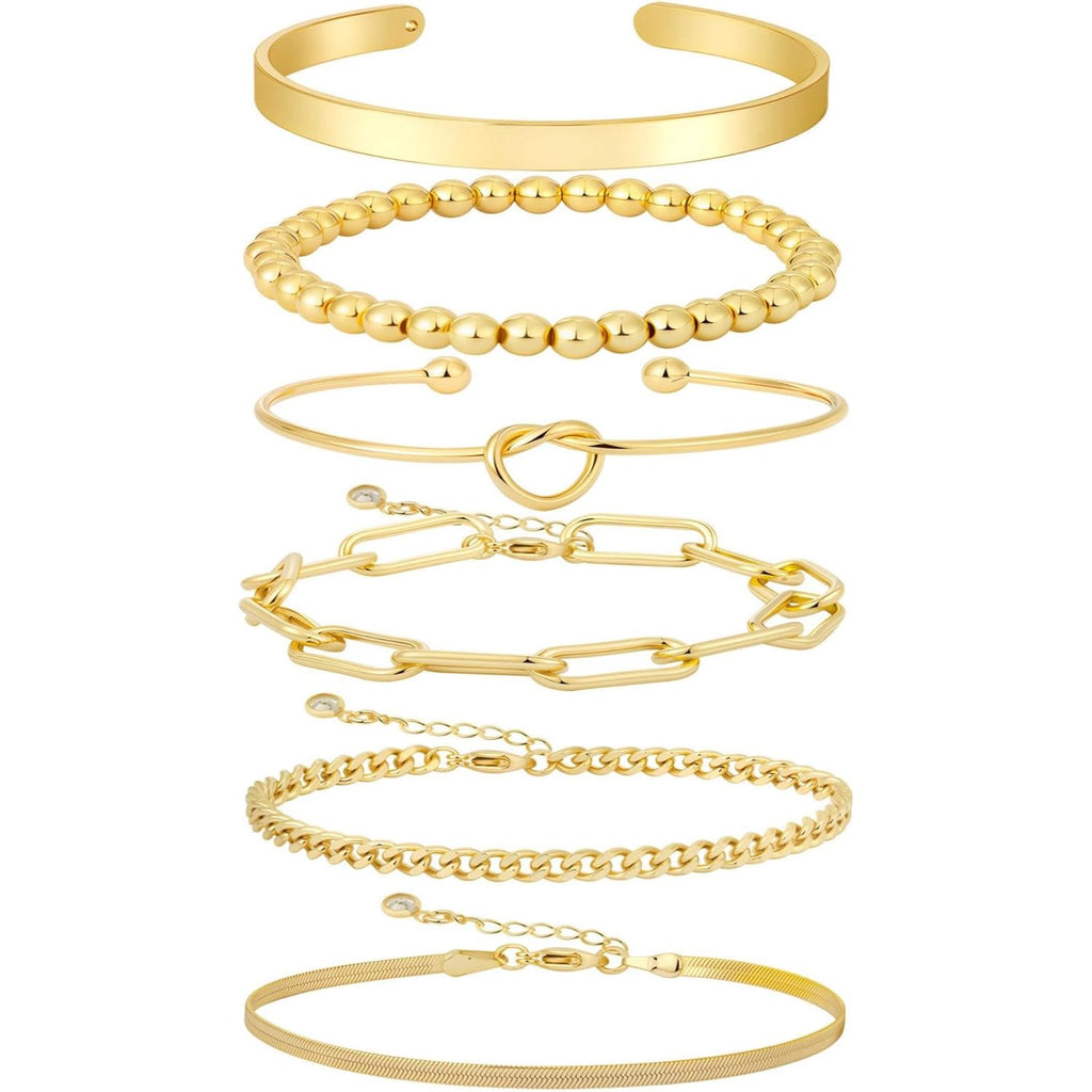 Gold Bracelets for women 14K Gold Bangle Bracelet Stack - Adjustable Waterproof Trendy Bracelets Gold Filled Stacks Bangles Link Chain Gold Bracelet Non Tarnish for Women Jewelry Gifts
