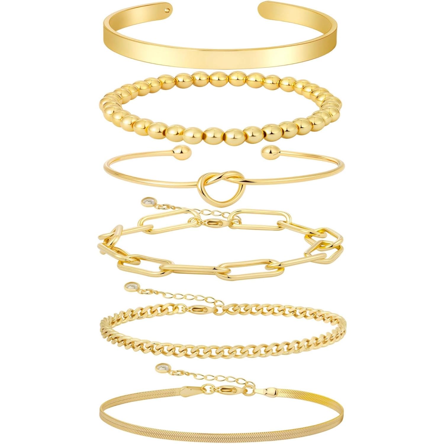 Gold Bracelets for women 14K Gold Bangle Bracelet Stack - Adjustable Waterproof Trendy Bracelets Gold Filled Stacks Bangles Link Chain Gold Bracelet Non Tarnish for Women Jewelry Gifts