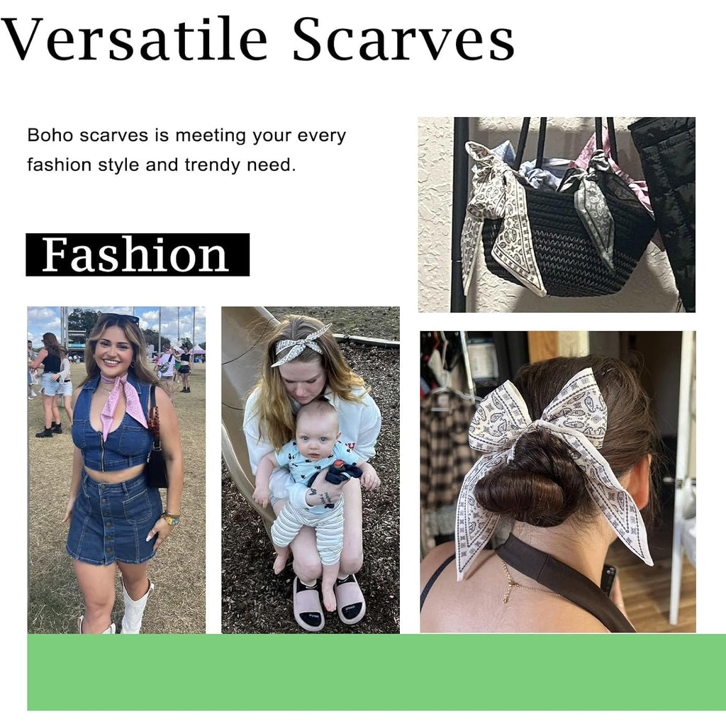 4Pcs Fashion Scarves for Women, Multifunctional Boho Scarves Headbands Satin Scarf for Bag Hair Accessories