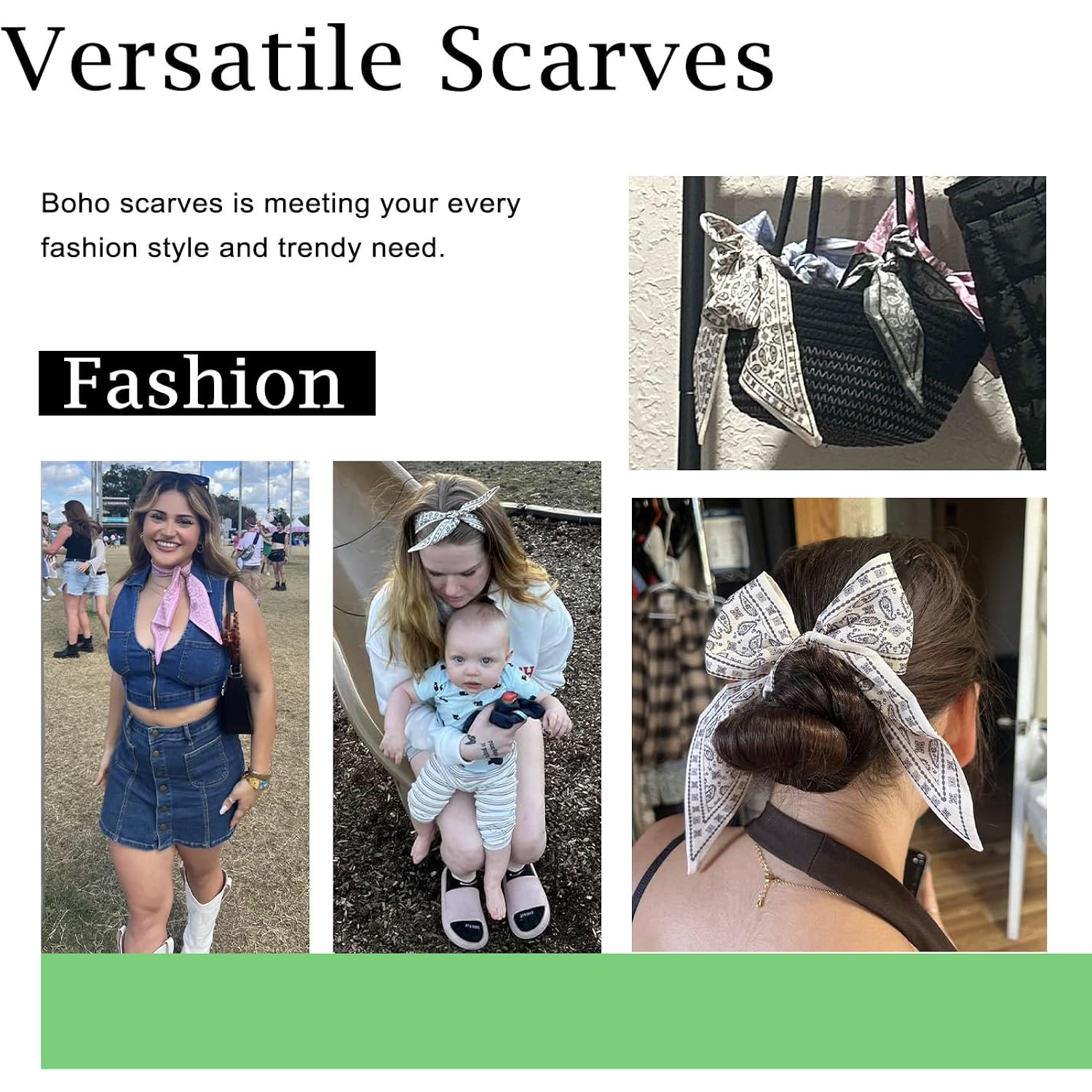 4Pcs Fashion Scarves for Women, Multifunctional Boho Scarves Headbands Satin Scarf for Bag Hair Accessories