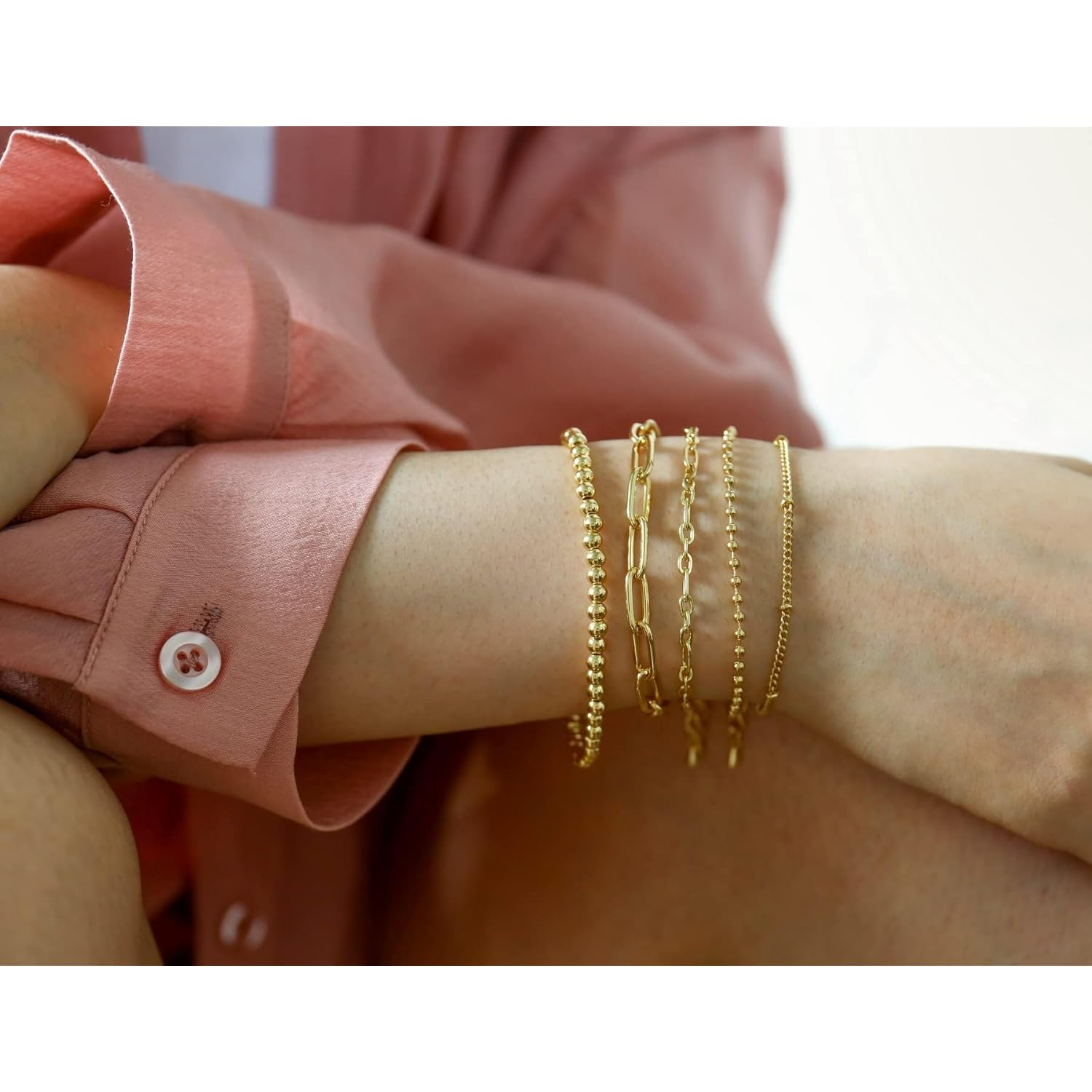 Waterproof Gold Chain Bracelet For Women Non Tarnish,14K Gold Plated Stainless Steel Link Dainty Bracelets Stake Layered Bracelet Set Hypoallergen Gold Jewelry