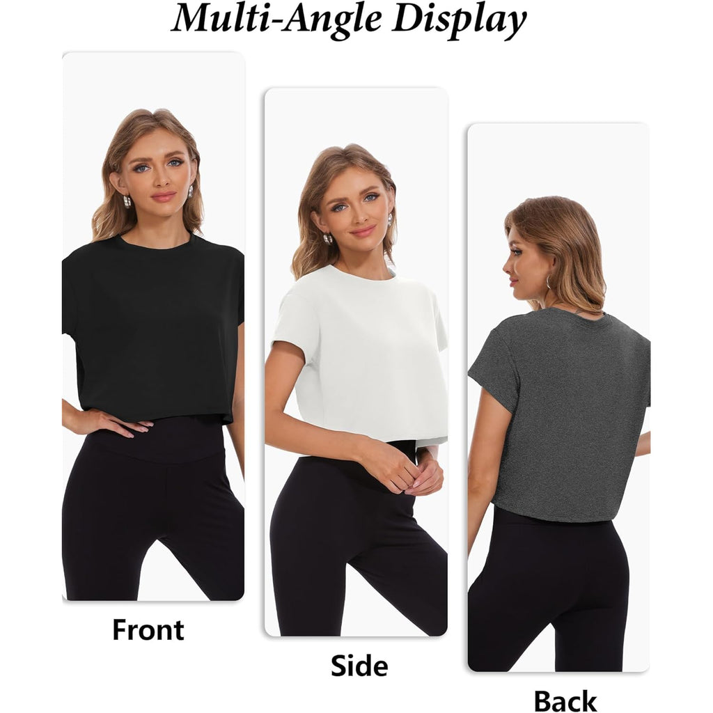 6 Pack Women's Crop Top Short Sleeve Athletic Workout Yoga Running Gym Casual Tees T-Shirts Loose Fit
