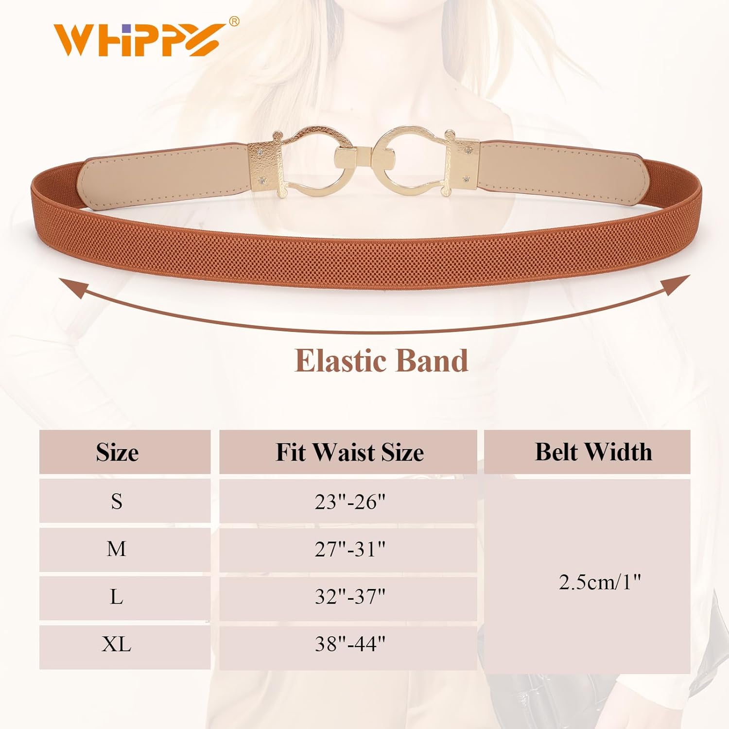 WHIPPY 2 Pack Skinny Elastic Belts for Women Thin Stretchy Waist Belt for Dresses with Gold Buckle