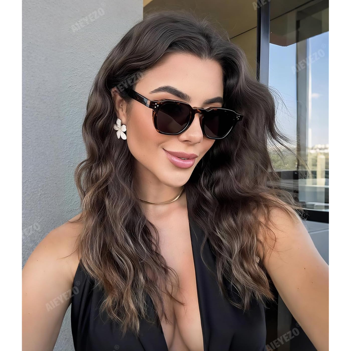 AIEYEZO Retro Sunglasses for Womens Mens Square Thick Framed Shades Trendy Vintage Sun Glasses