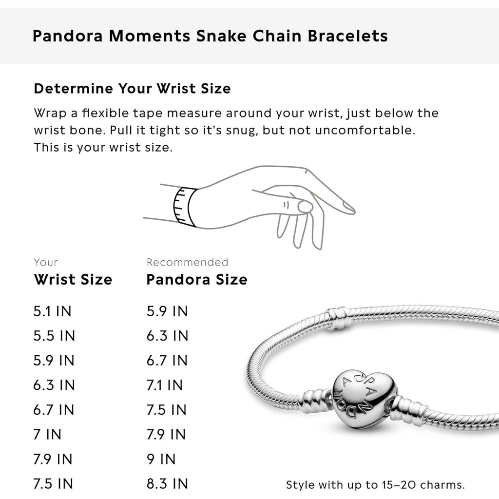 PANDORA Moments Heart Clasp Snake Chain Bracelet - Compatible Moments Charms - Gift for Her - Sterling Silver - With Gift Box