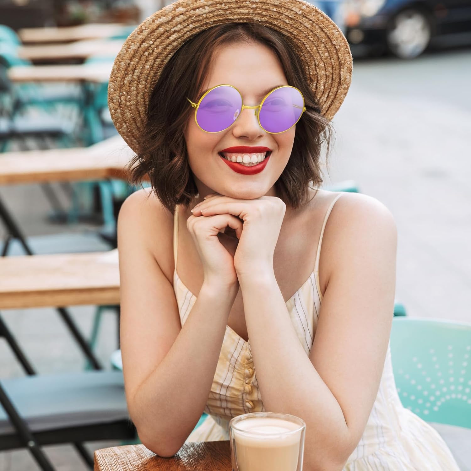 4/8/10/12/20/28 Pairs Hippie Sunglasses Round Hippie Glasses 70s Party Decorations Multicolored Glasses for Women