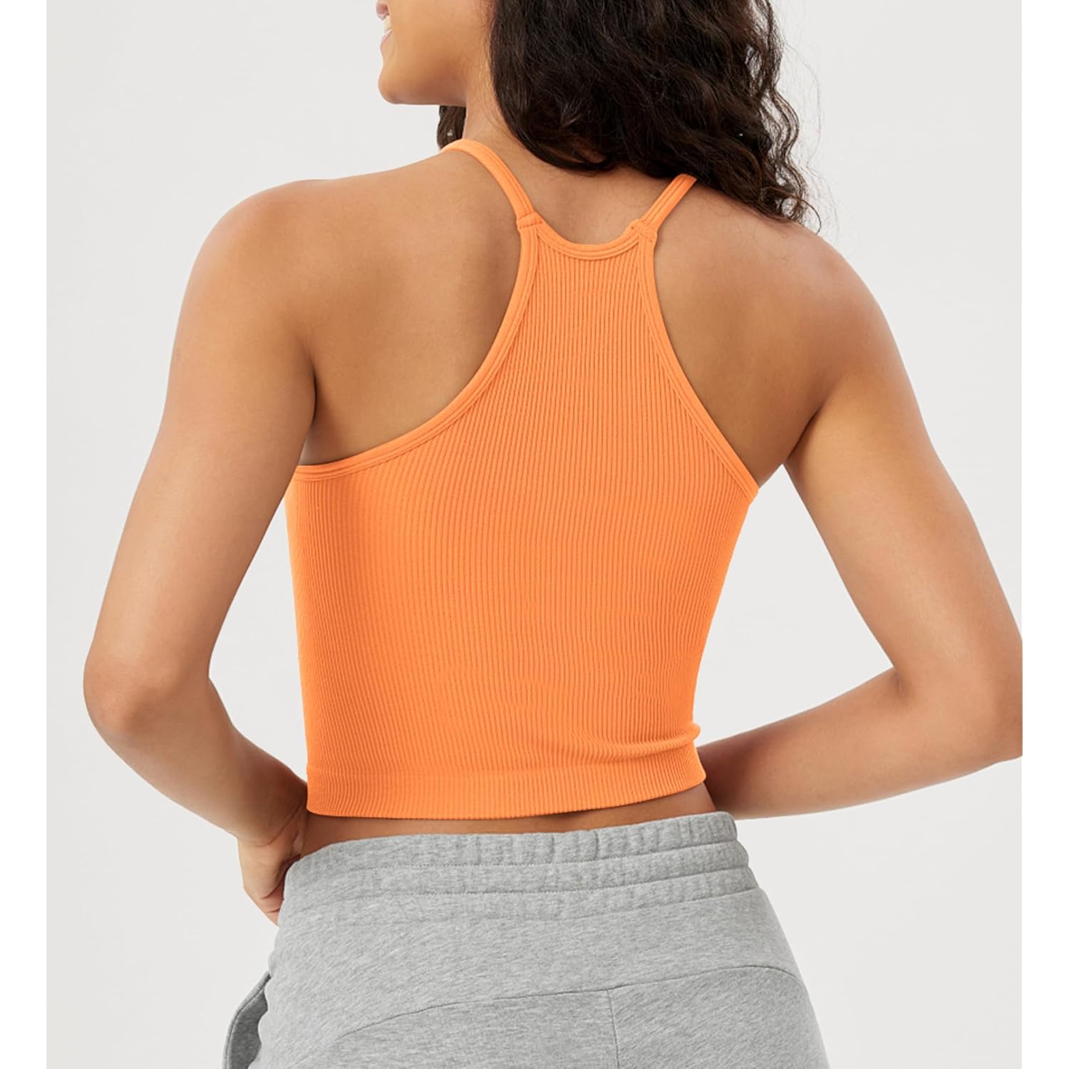 ODODOS Women's Crop 3-Pack Seamless Rib-Knit Camisole Crop Tank Tops