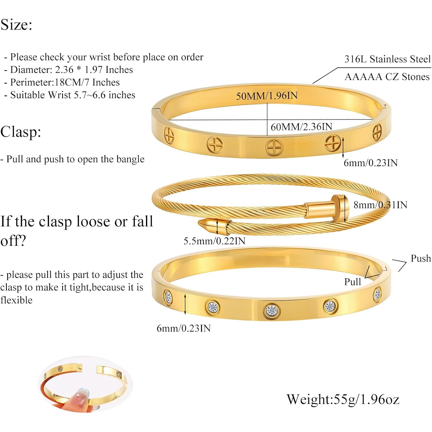 Gold Bracelets for Women - Stackable Bangles with Friendship & Love Theme - Stainless Steel Jewelry Gift for Her