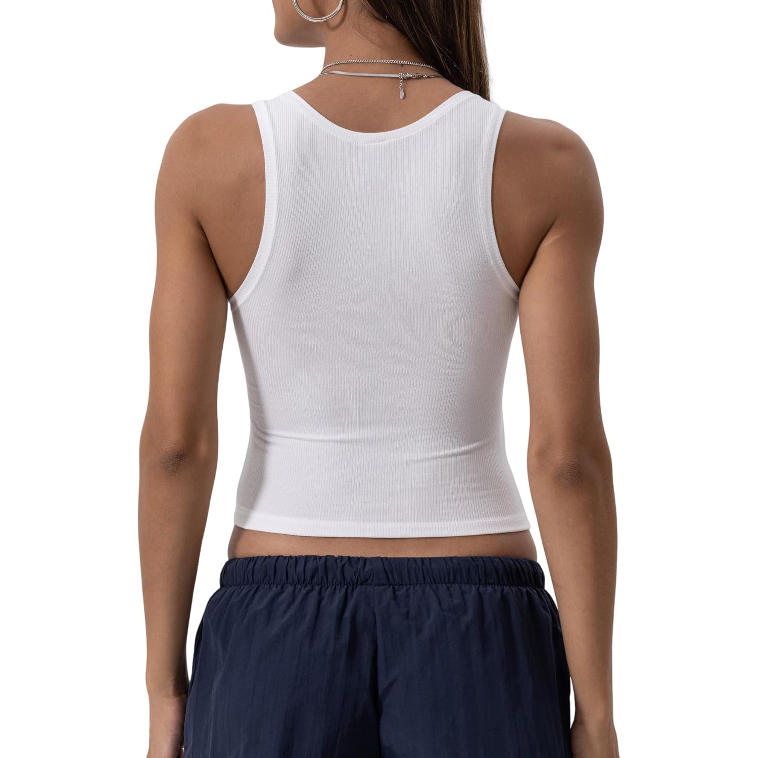 Danysu Women Rib Tank Top Padded Workout Top Square Neck Crop Tank Fitted Basic Cami Tops
