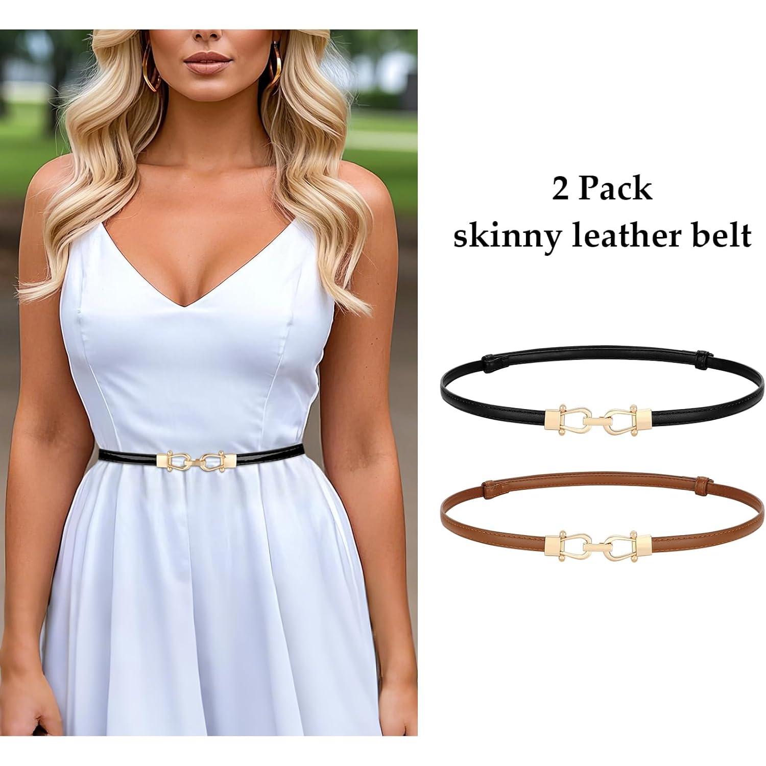 WERFORU Women Classic Leather Belt With Square Gold Silver Buckle For Jeans Pants