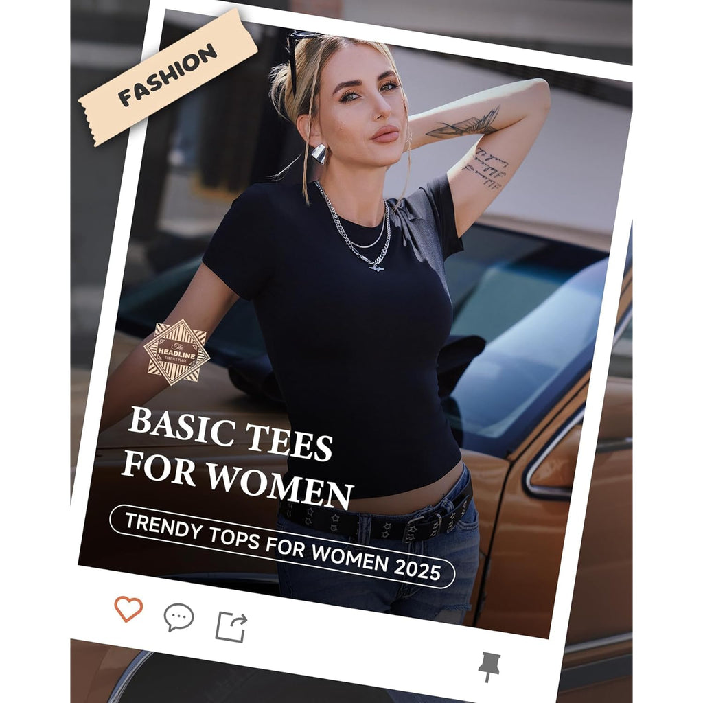 GAYHAY 3 Pack Basic Tees for Women - Crew Neck Slim Fit Tight T Shirts Cute Y2K Trendy Crop Tops Clothes for Casual Summer