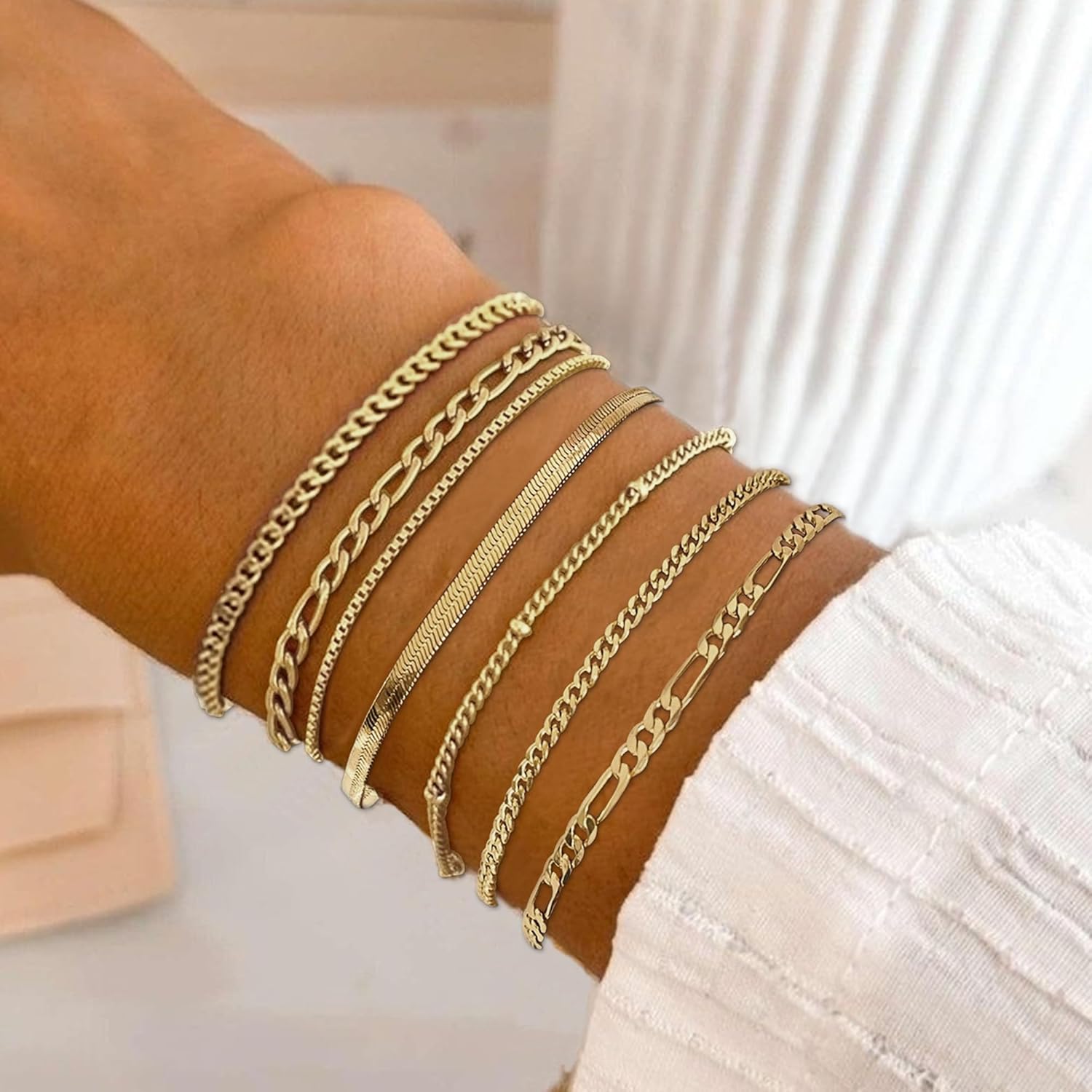 16 PCS Gold Bracelets for Women, Dainty Bracelets Set for Women Trendy, Gold Stackable Cuban Link Paperclip Chain Bracelet Pack Jewelry Gifts for Women