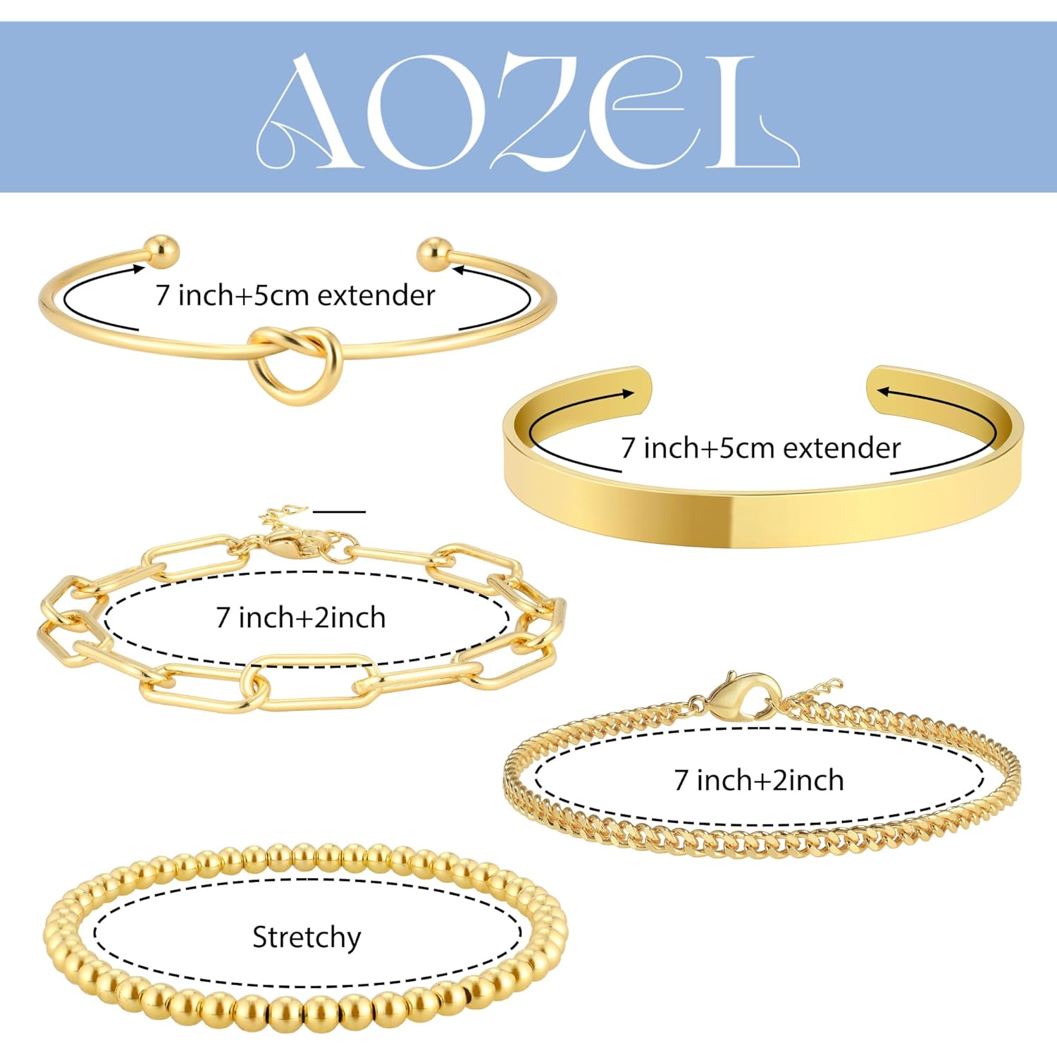 14K Real Gold Plated Bracelets for Women Stack,Bangle Cuff Bracelet Set Non Tarnish Jewelry for Women Trendy