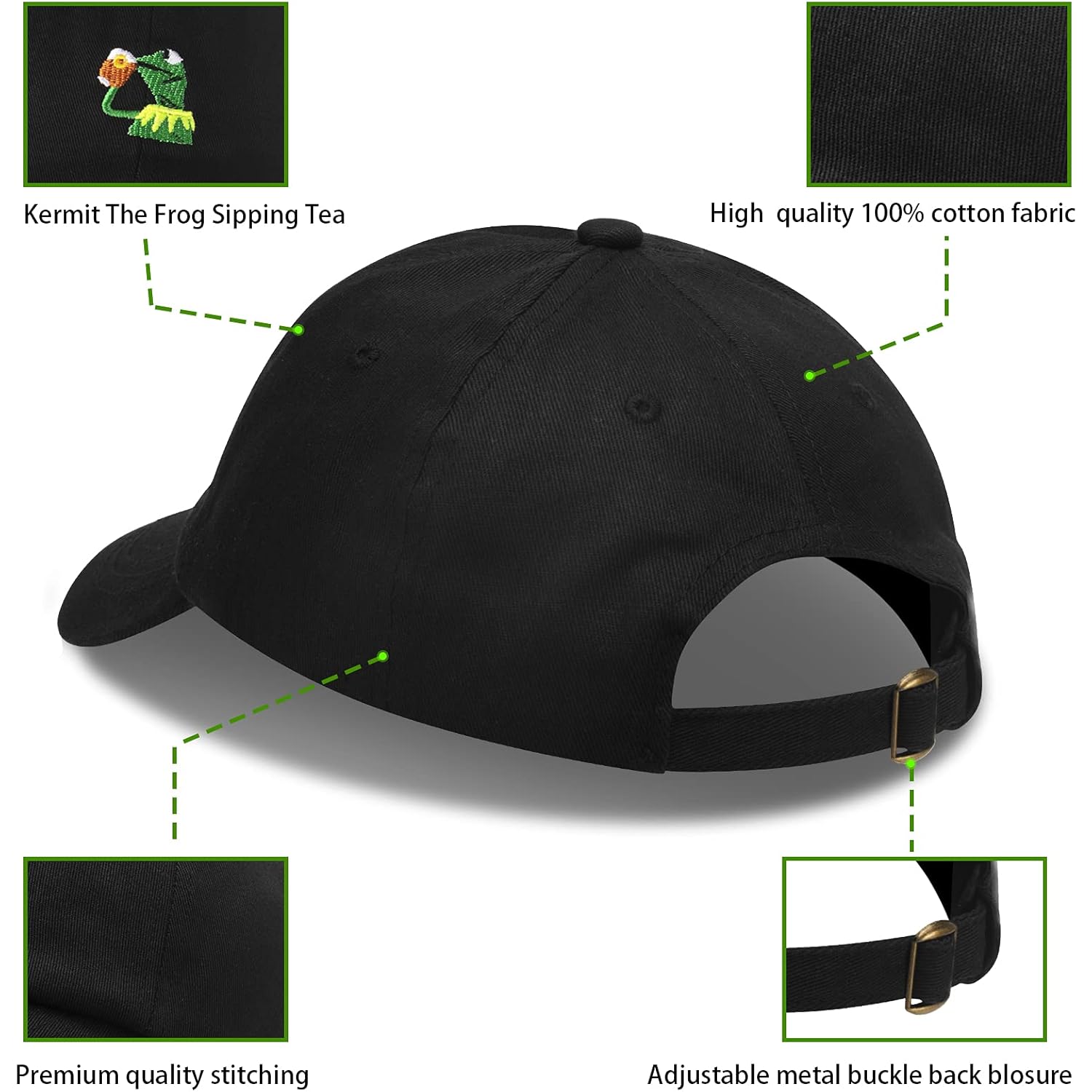 Adjustable Kermit The Frog Embroidered Baseball Cap - Unisex Classic Dad Trucker Hat