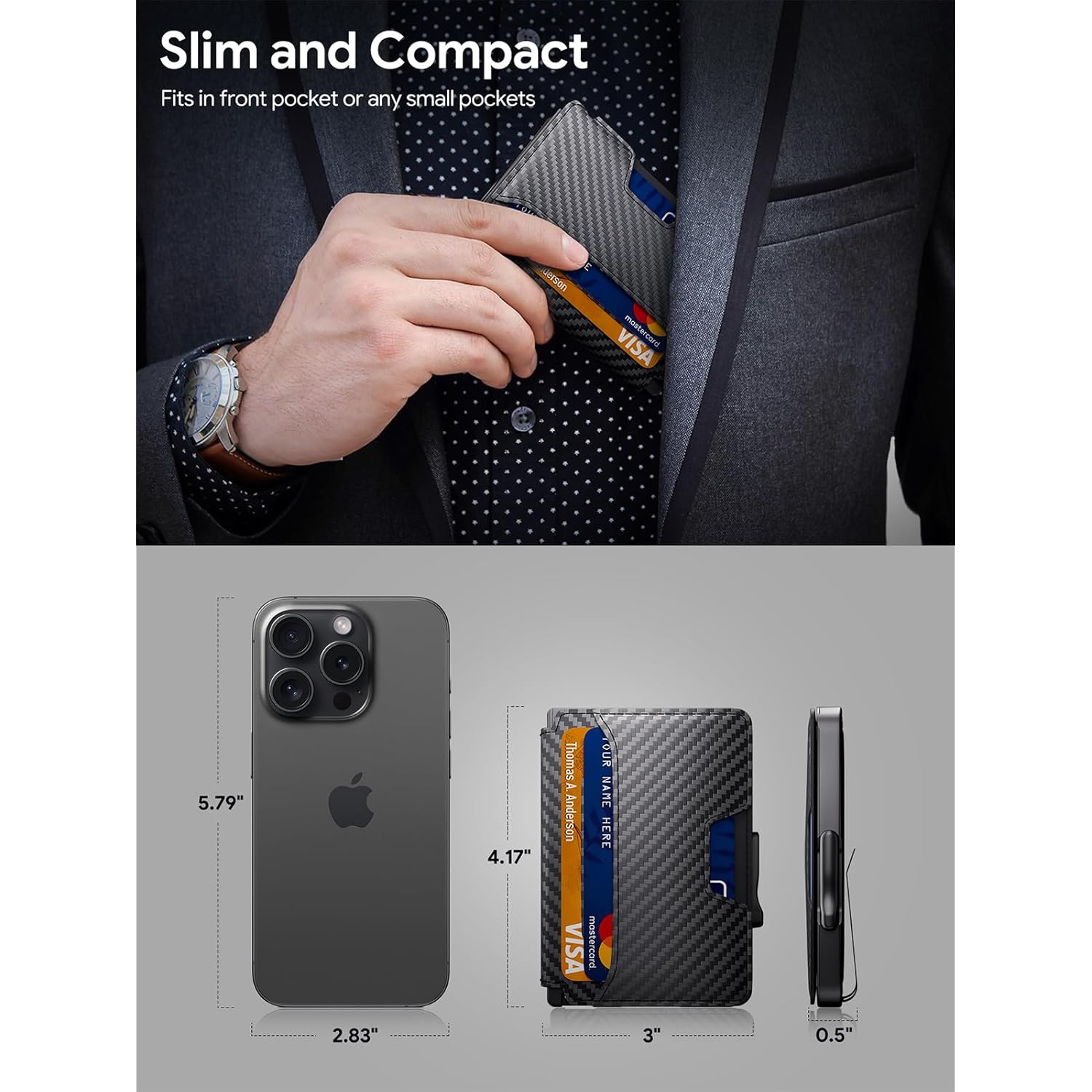 Wallet for Men, Mens Wallet Minimalist Slim Wallet, RFID Blocking Smart Pop Up Wallet with Money Clip & ID Window, Metal Compact Wallet, Aluminum Credit Card Holder Wallet