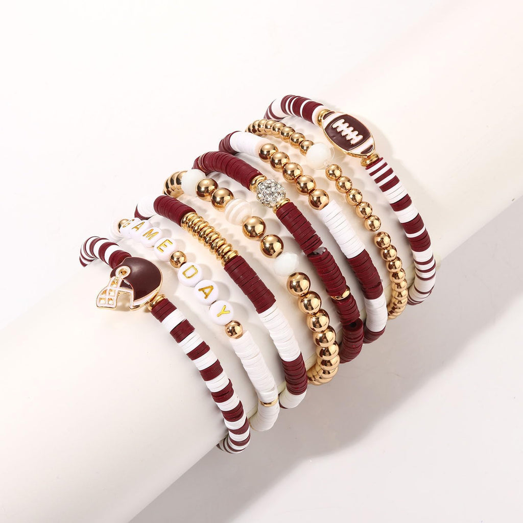 Game Day Bracelets for Women - Red, Black, Blue Heishi Clay Beaded Stretch Bracelets - Stackable Sports Charm Bracelet Bangles - Football Mom Accessories & Outfits Jewelry Gifts